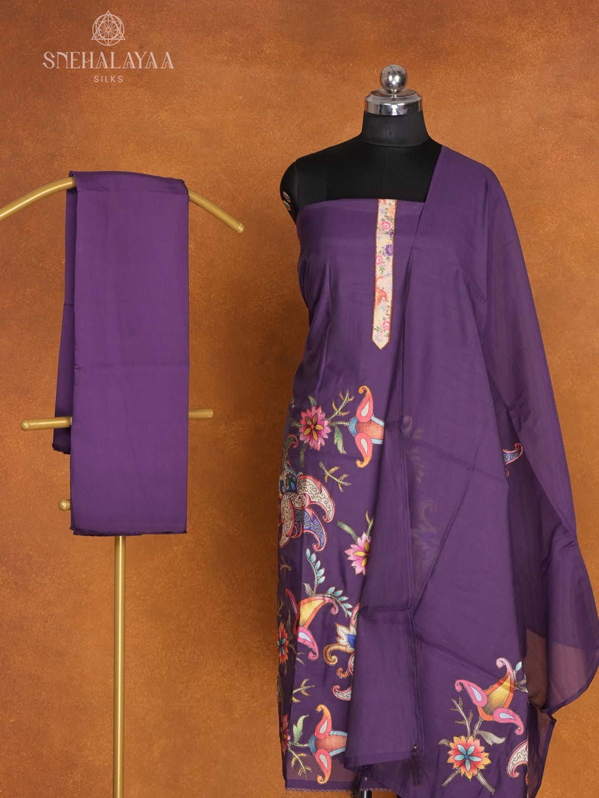 Purple Chanderi Silk 3-Piece Salwar Suit Material