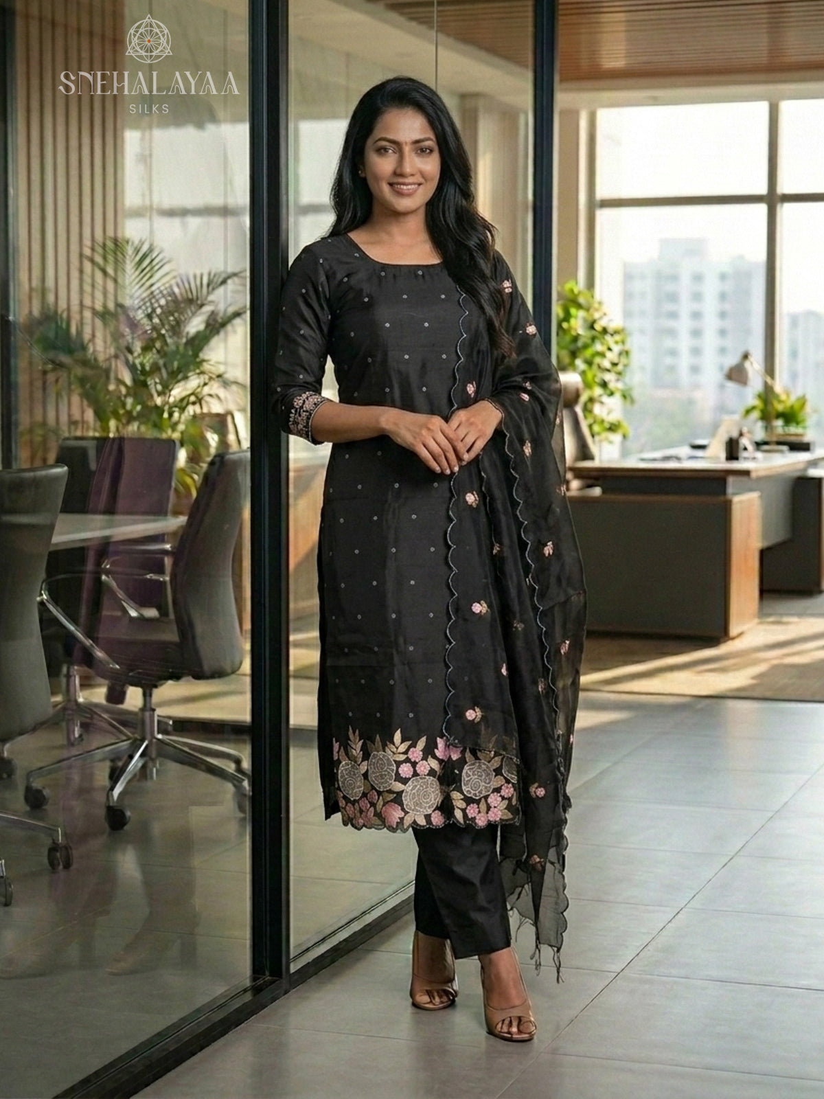 Black Organza 3-Piece Salwar Suit Material