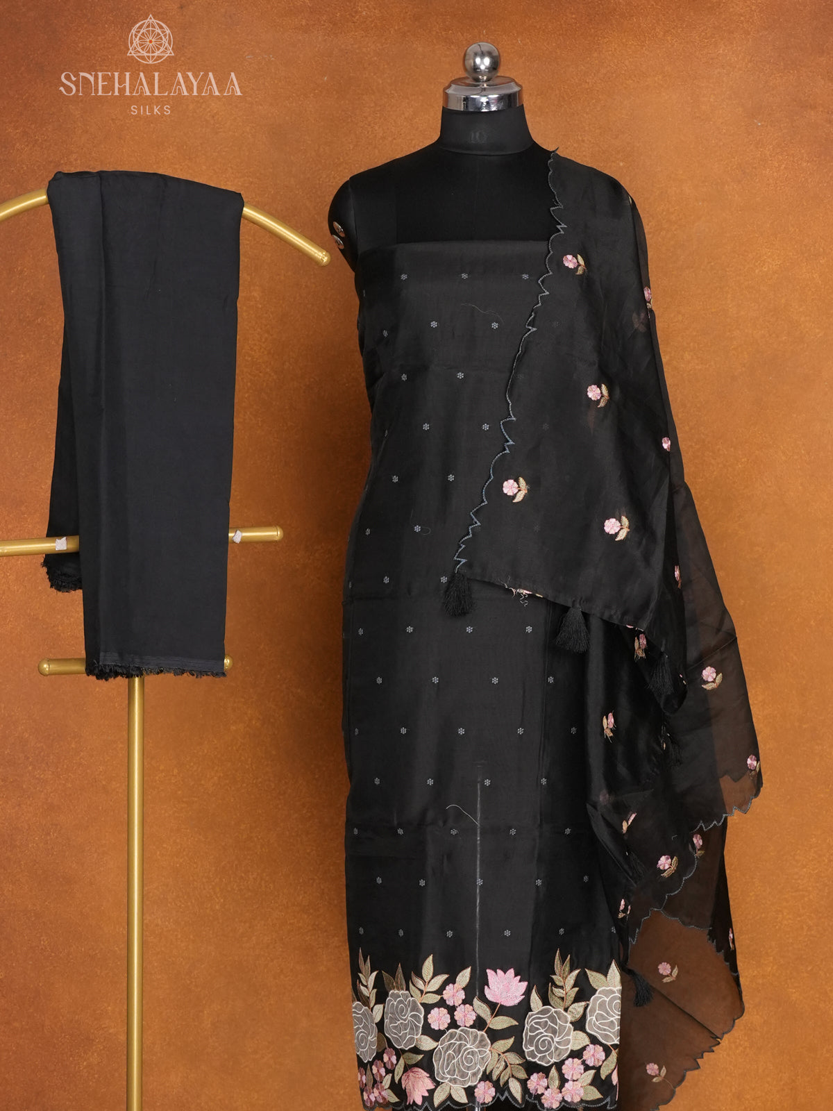 Black Organza 3-Piece Salwar Suit Material
