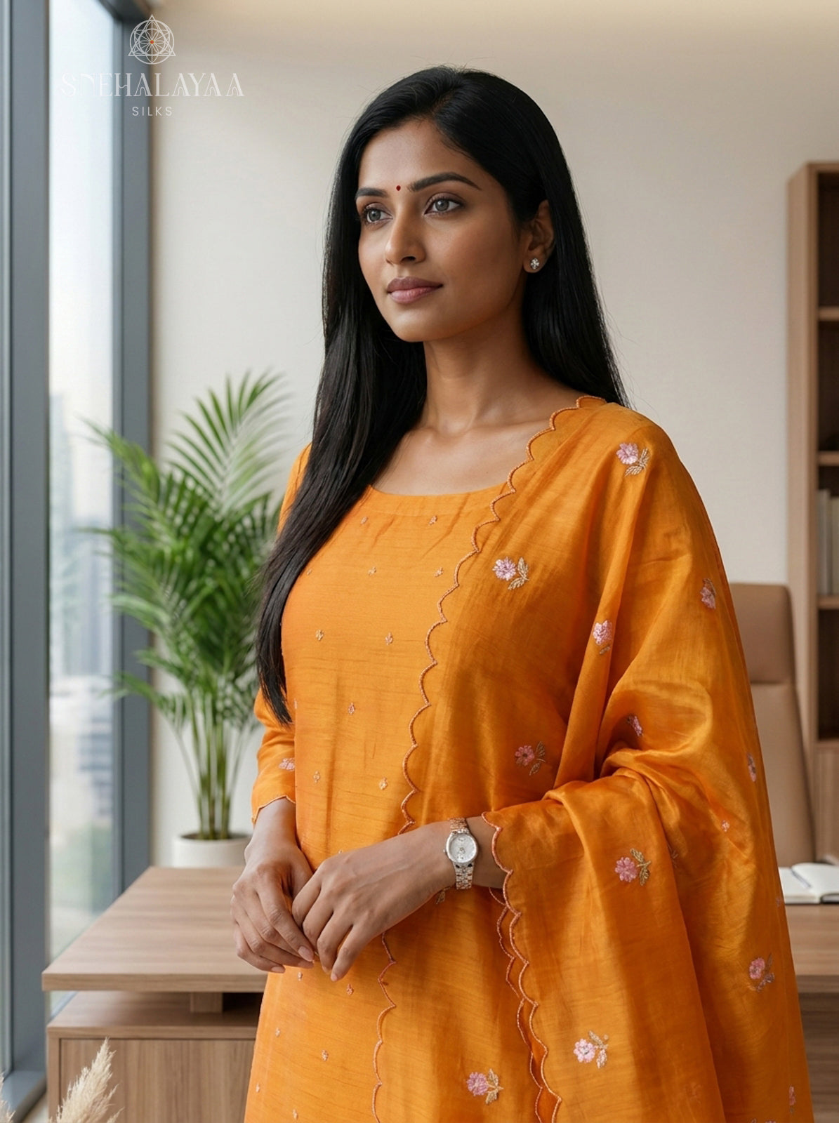 Orange  Linen Tissue 3-Piece Salwar Suit Material