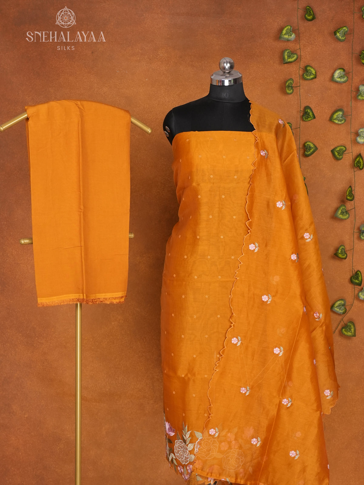 Orange Organza 3-Piece Salwar Suit Material