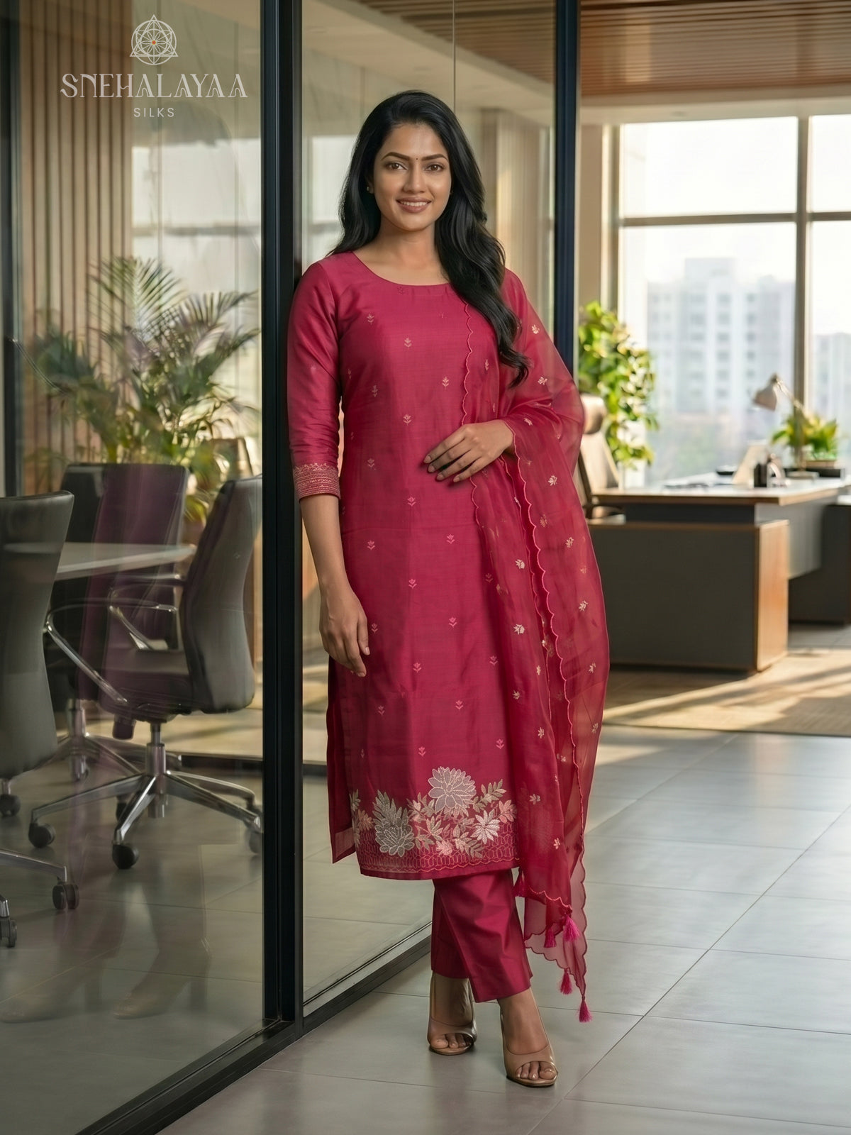 Pink Organza 3-Piece Salwar Suit Material