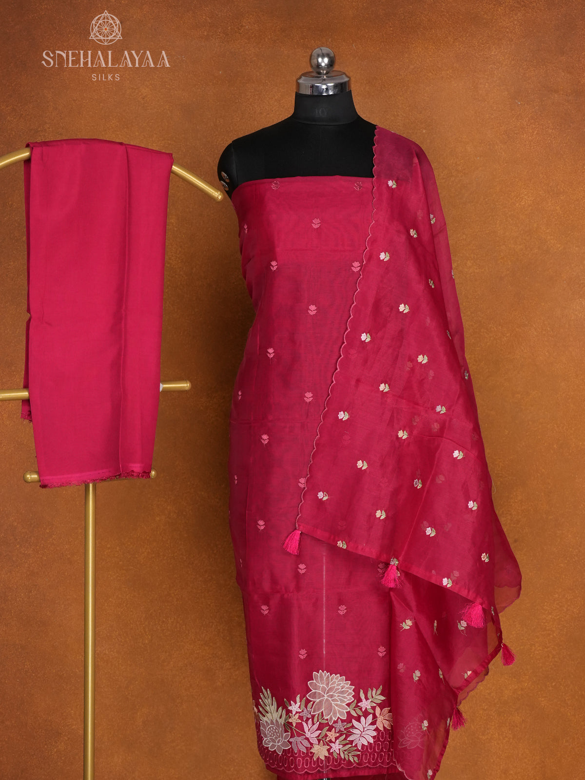 Pink Organza 3-Piece Salwar Suit Material