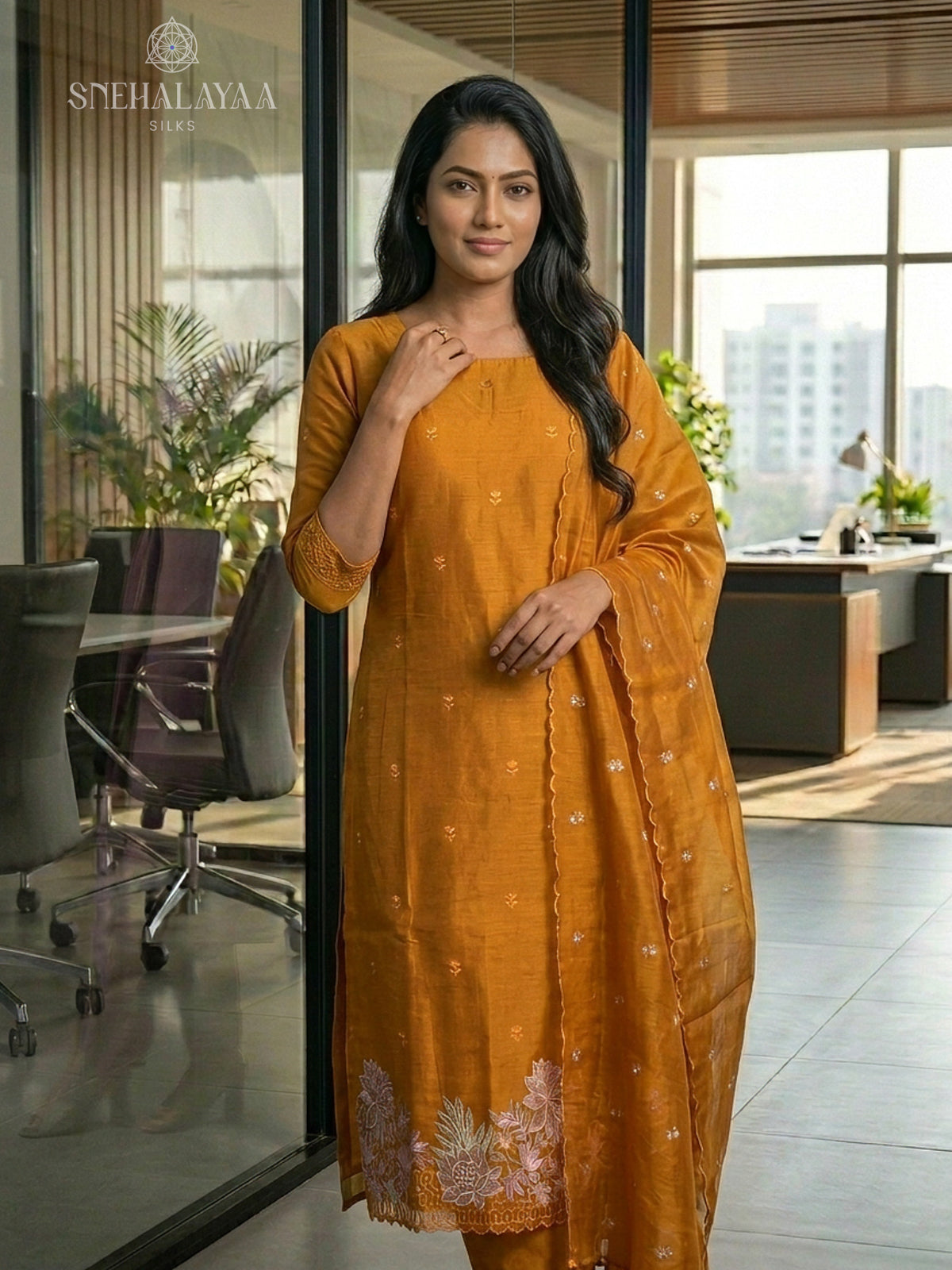 Orange Organza 3-Piece Salwar Suit Material
