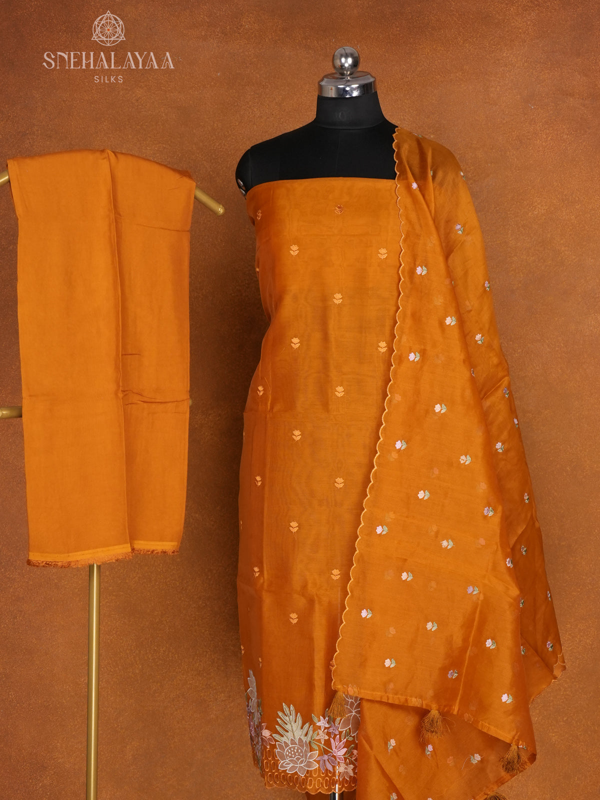 Orange Organza 3-Piece Salwar Suit Material