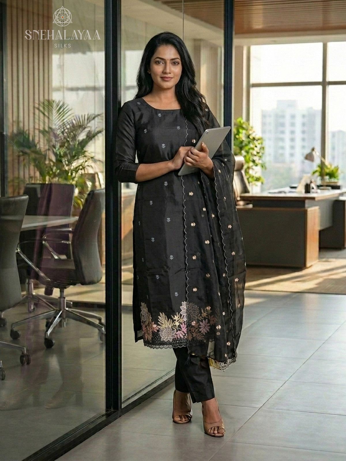 Black Organza 3-Piece Salwar Suit Material