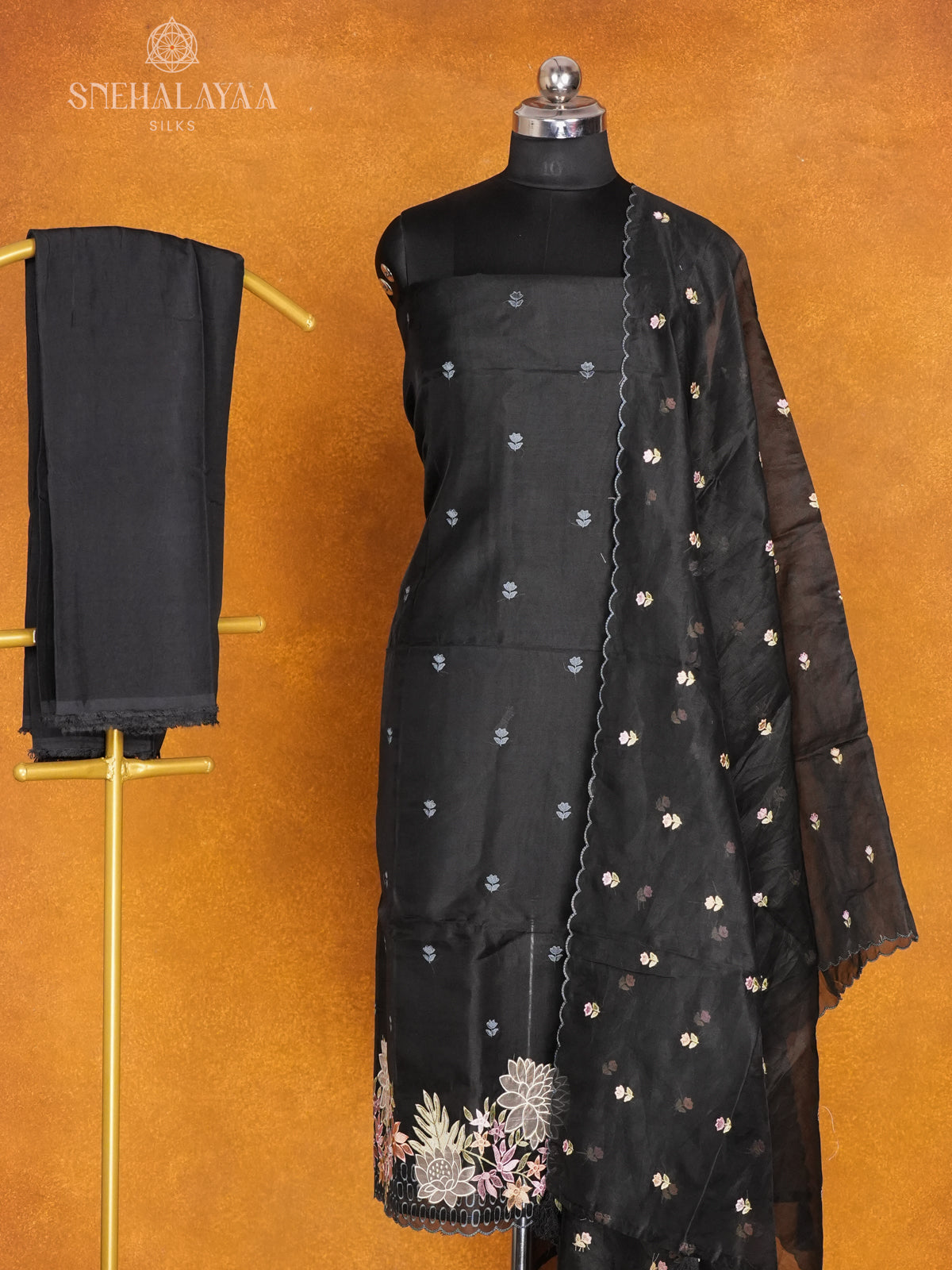 Black Organza 3-Piece Salwar Suit Material
