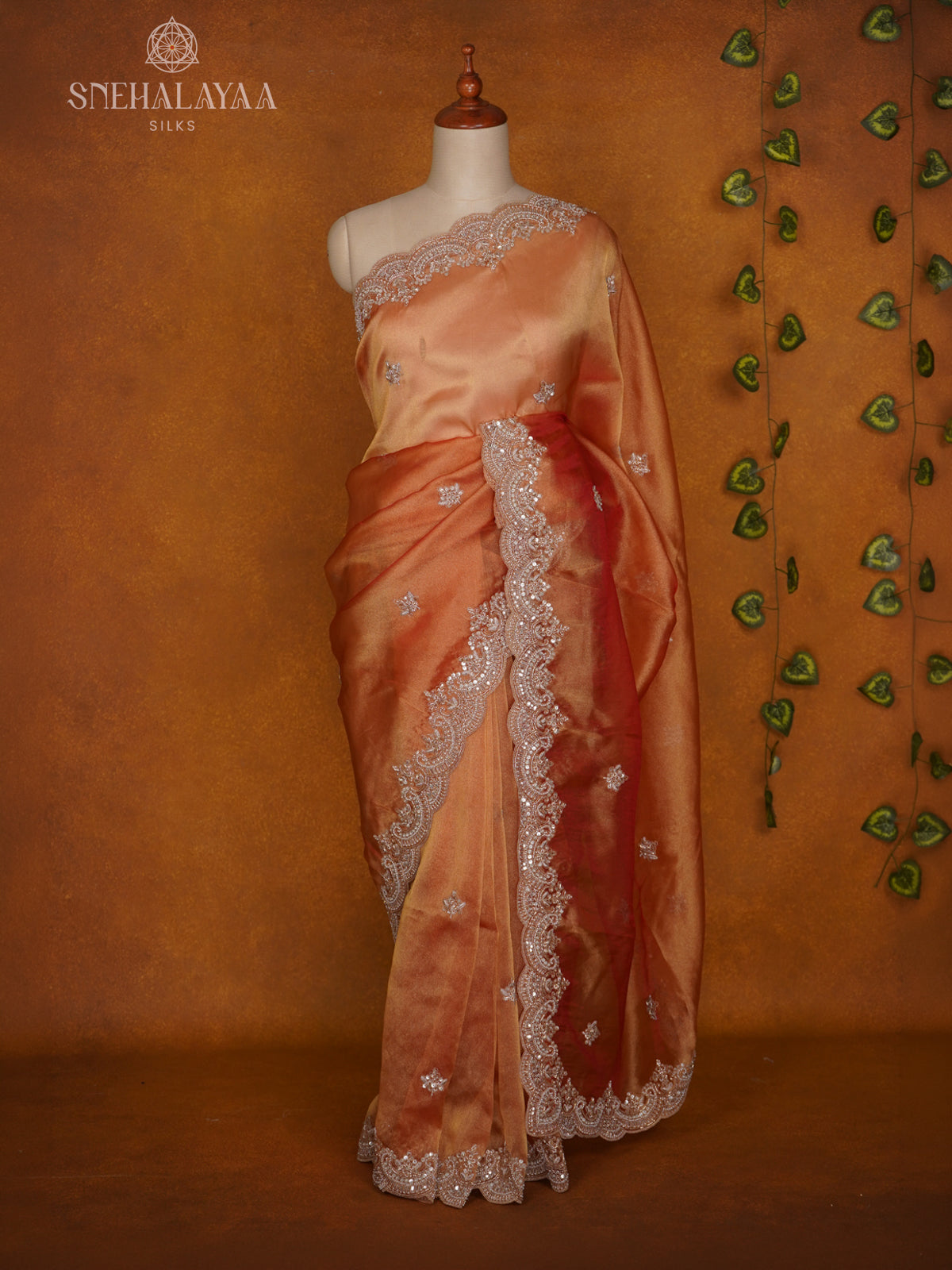 Rust Orange Designer Saree