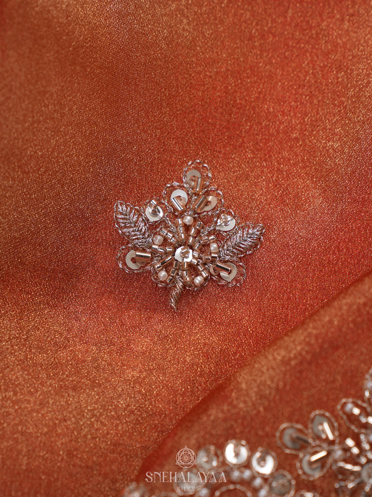 Rust Orange Designer Saree
