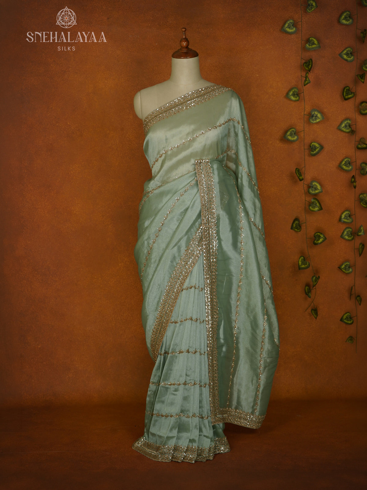 Mint Green Designer Saree