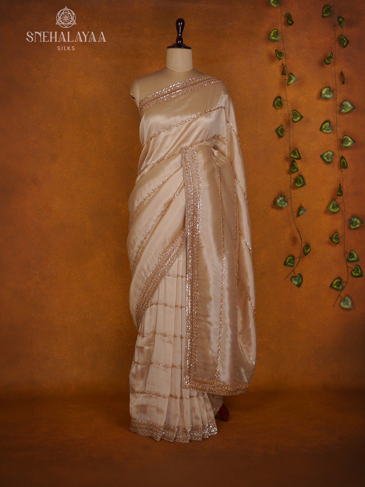 Cream Designer Saree