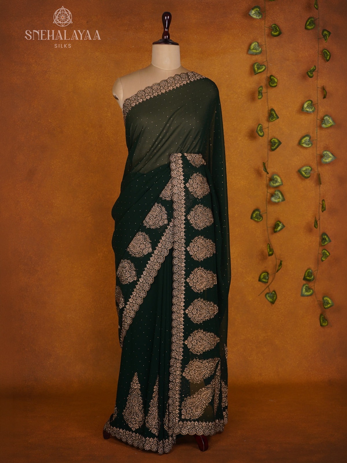 Forest Green Designer Saree