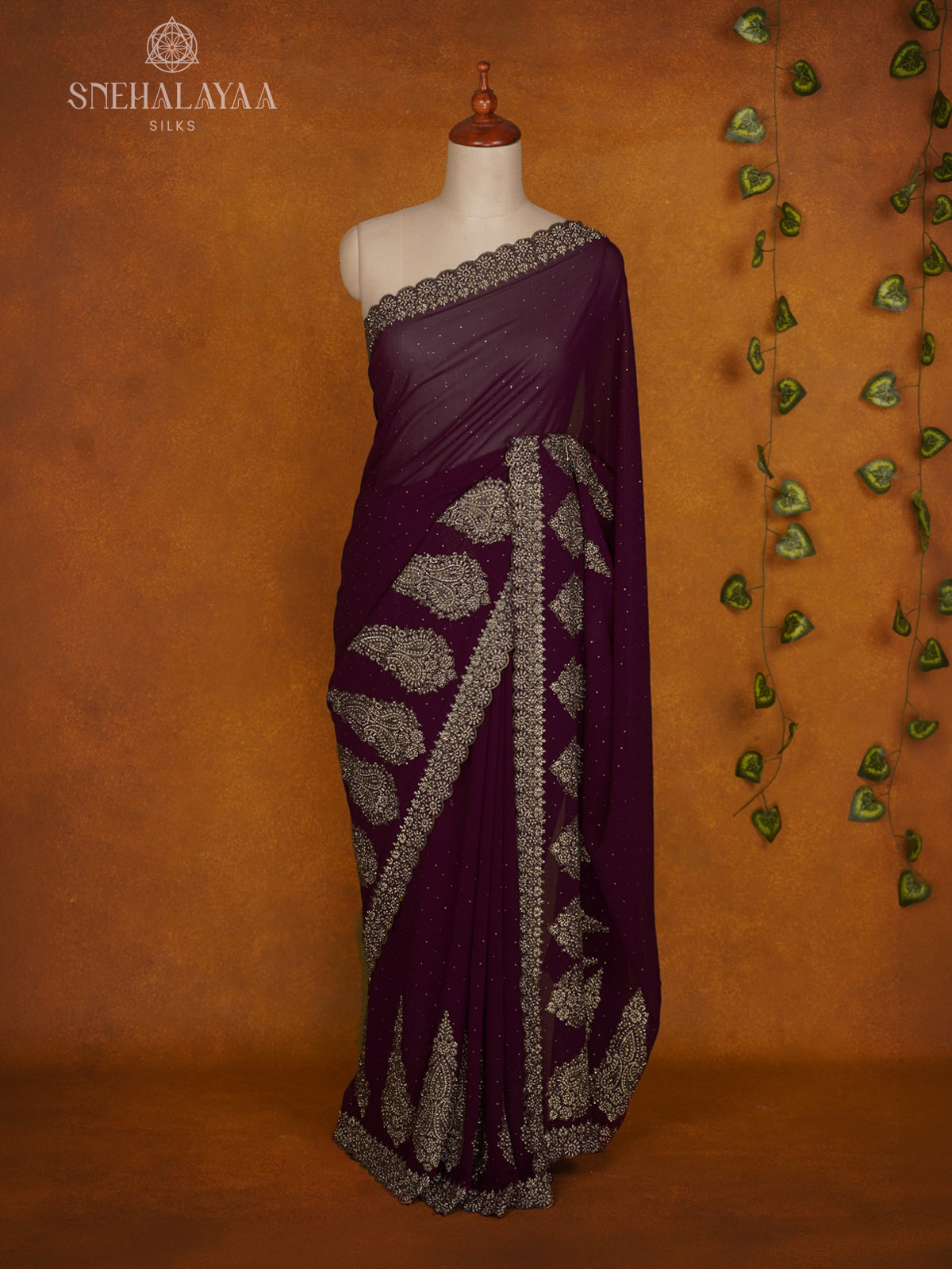 Wine Red Designer Saree