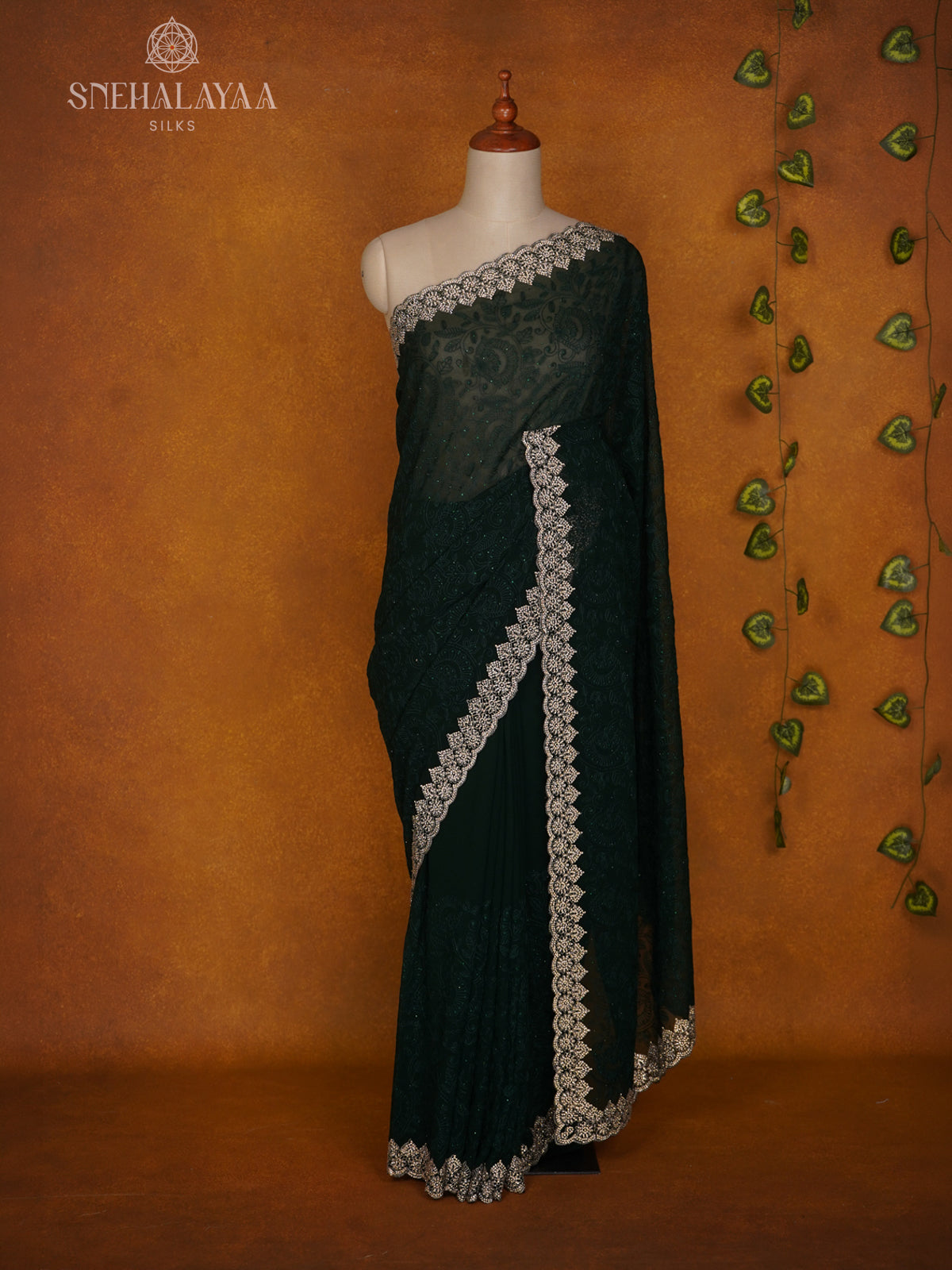 Forest Green Designer Saree