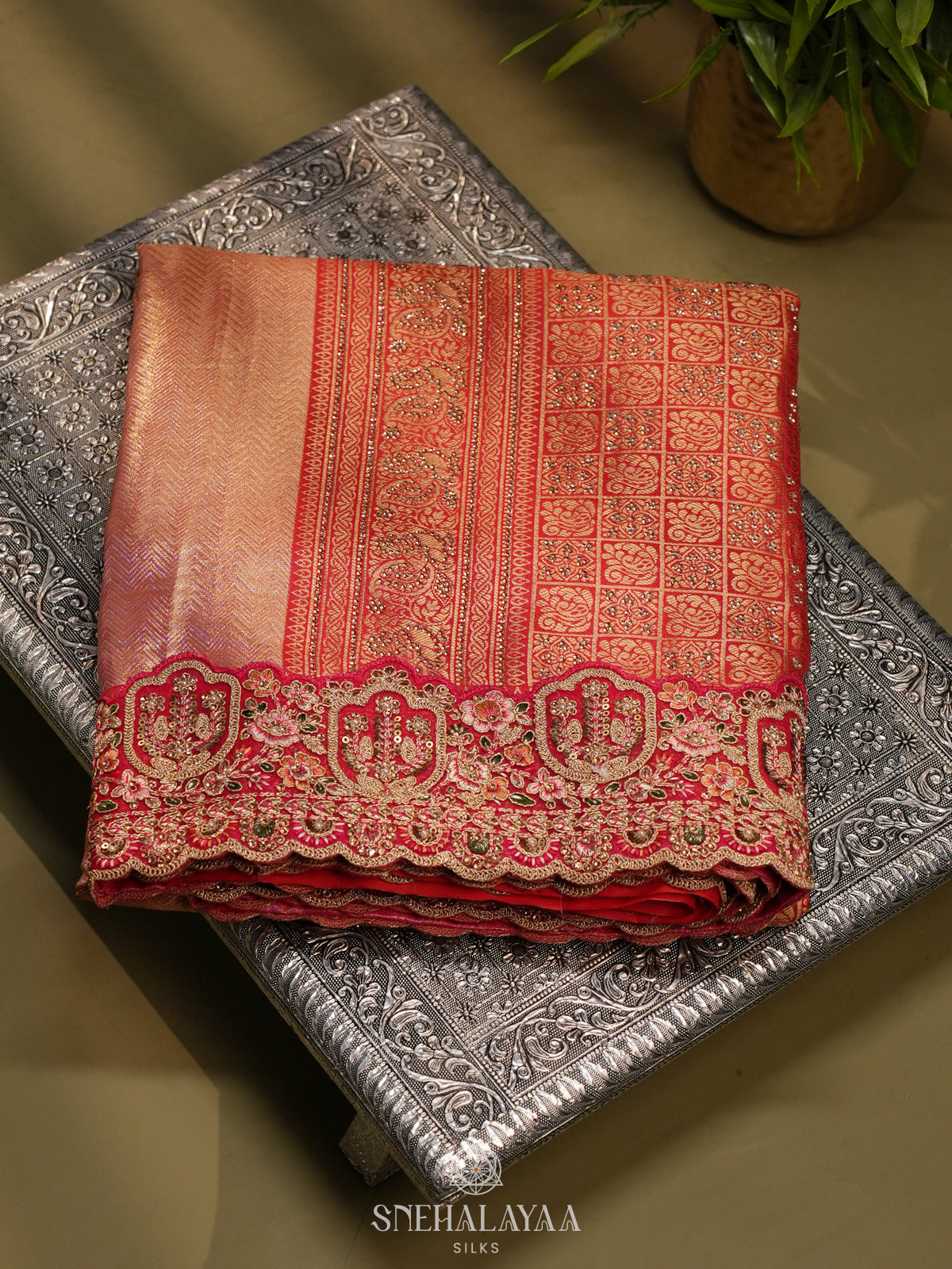 Peach Designer Saree