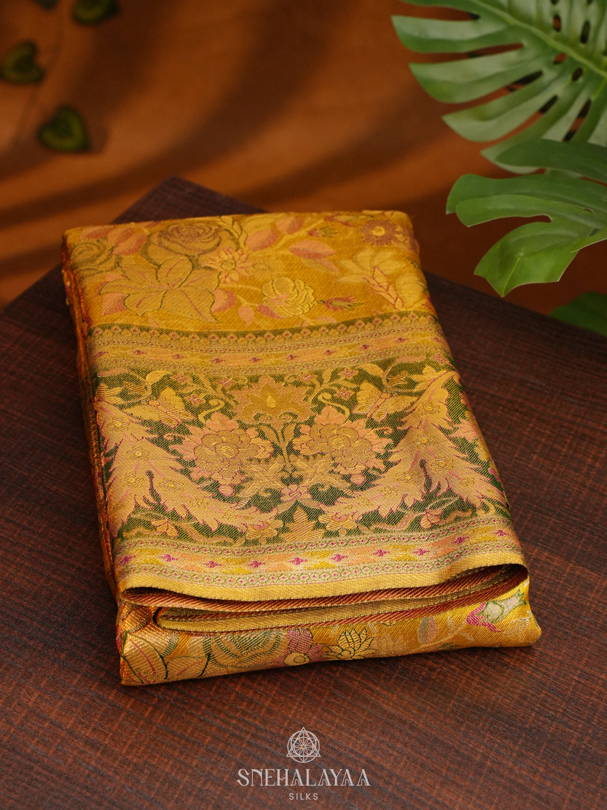 Golden Yellow Tissue Kanjivaram Silk Saree