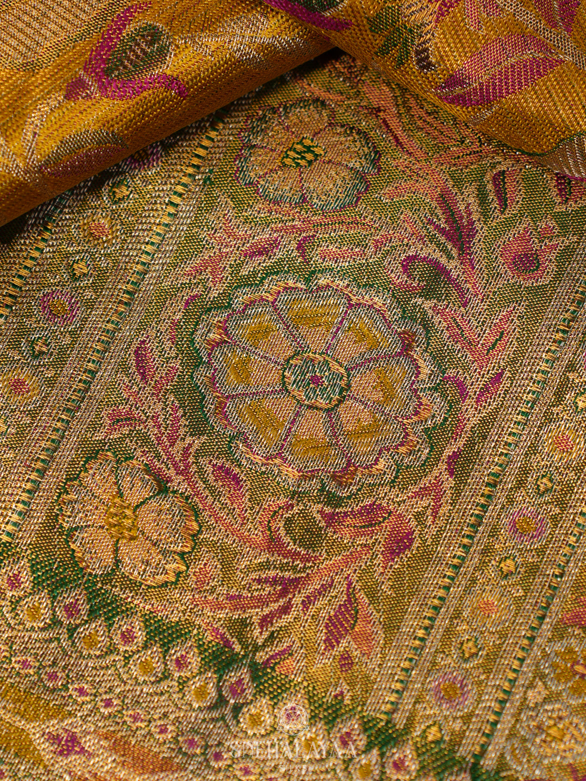 Golden Yellow Tissue Kanjivaram Silk Saree