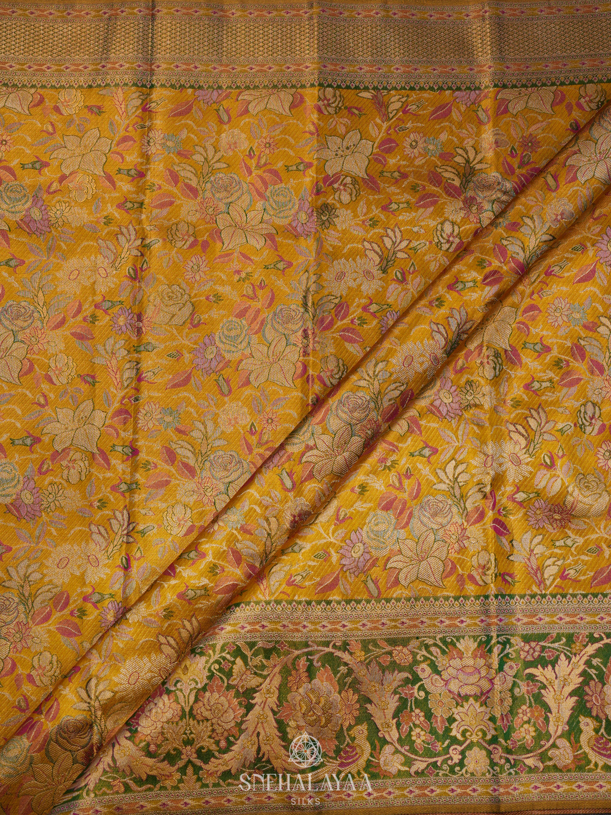 Golden Yellow Tissue Kanjivaram Silk Saree