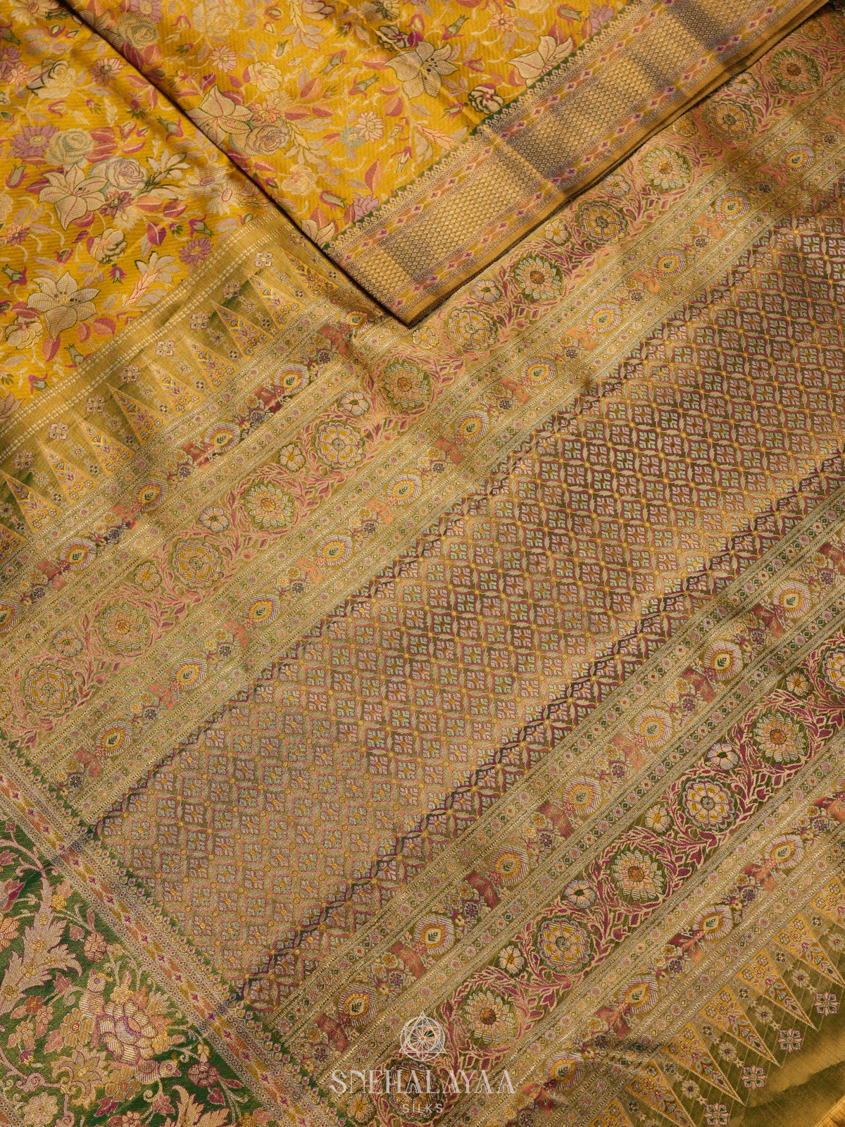 Golden Yellow Tissue Kanjivaram Silk Saree