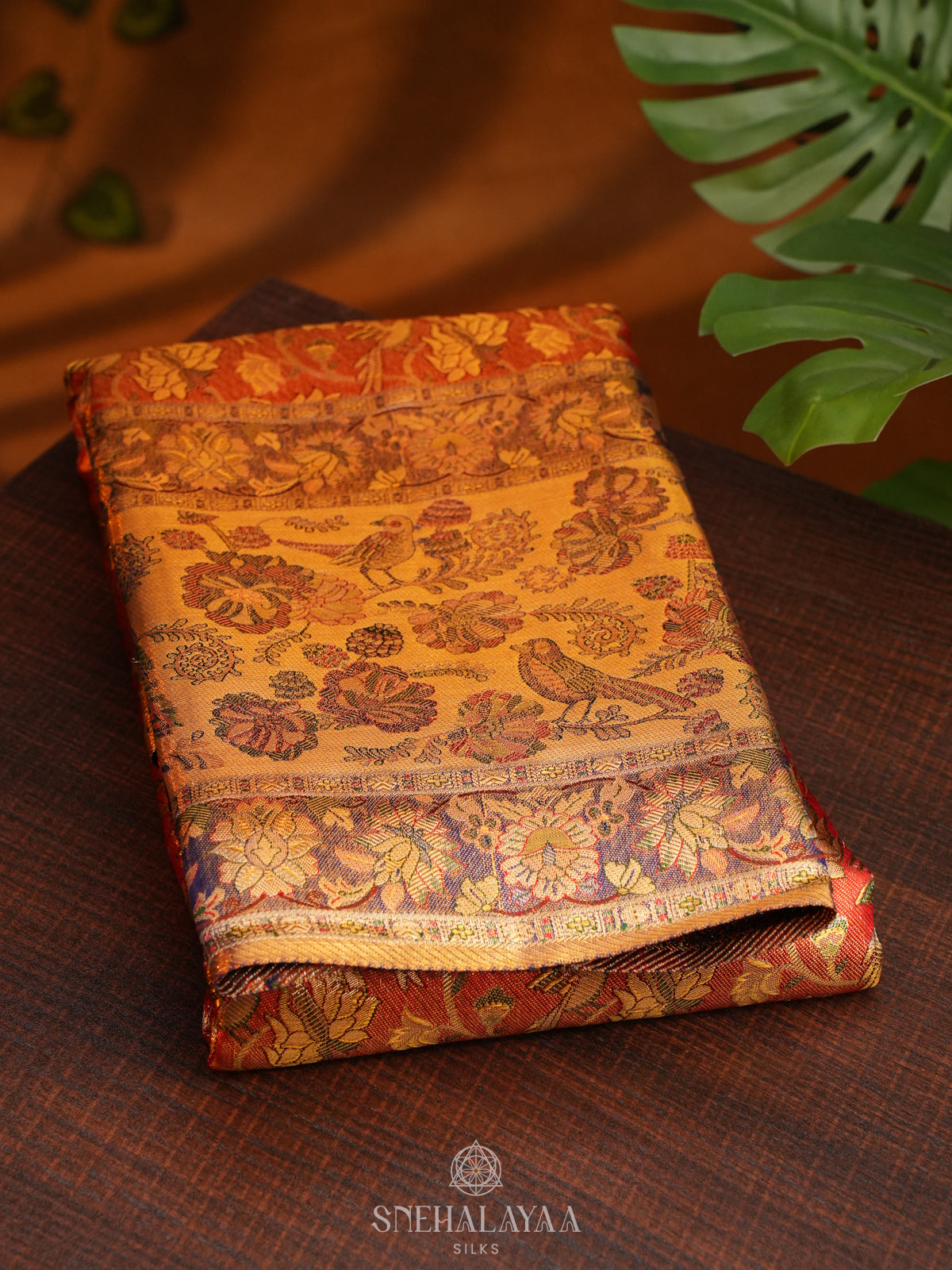 Rust Orange Tissue Kanjivaram Silk Saree