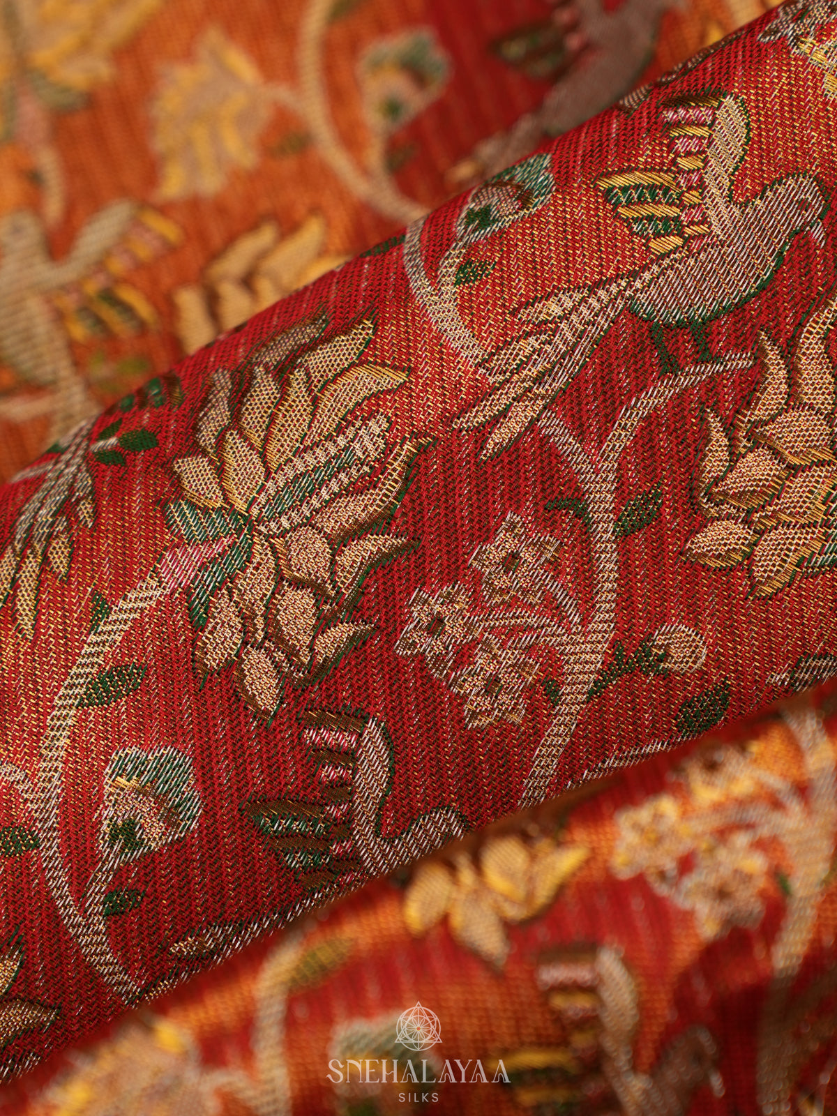 Rust Orange Tissue Kanjivaram Silk Saree