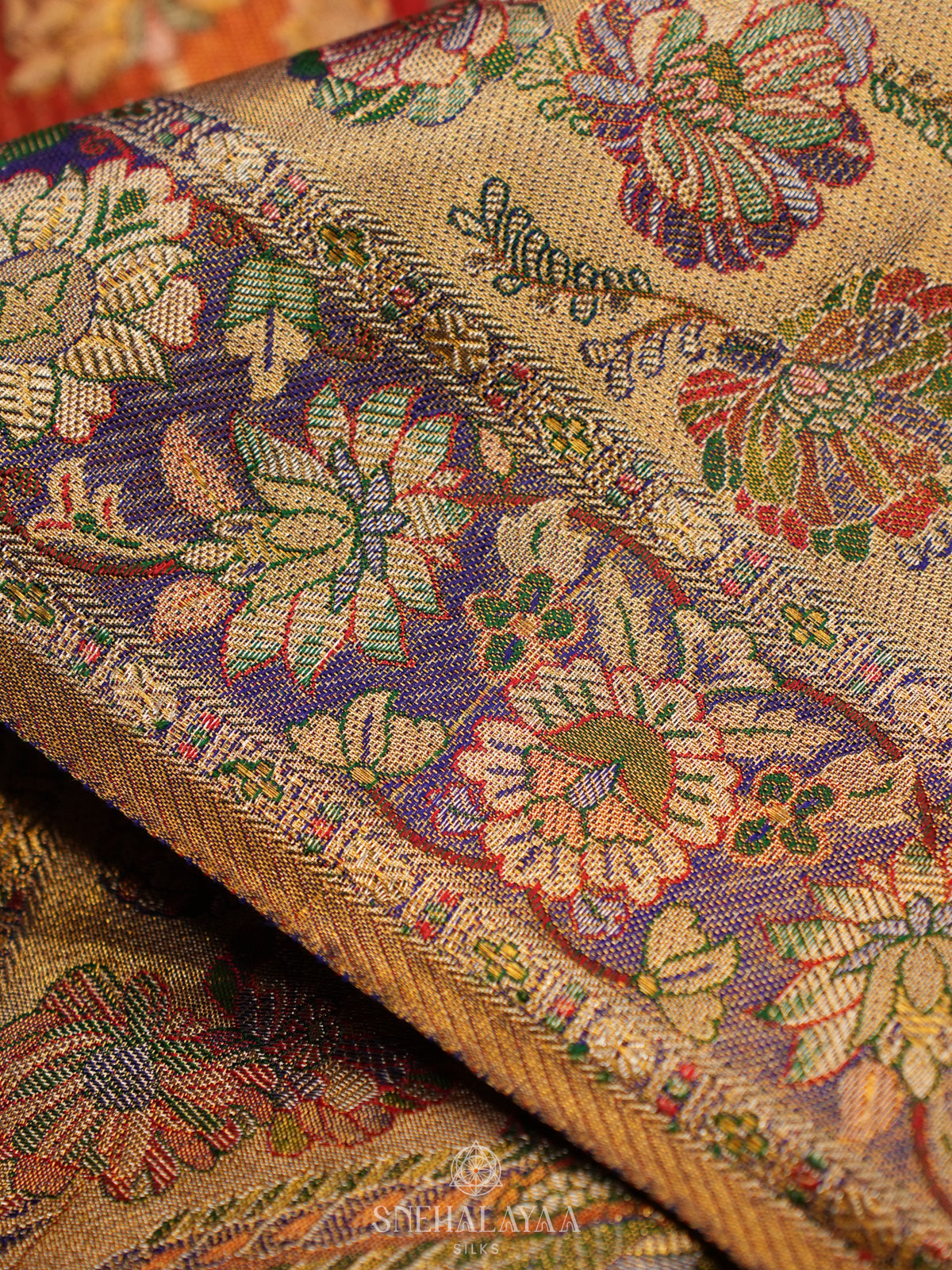 Rust Orange Tissue Kanjivaram Silk Saree