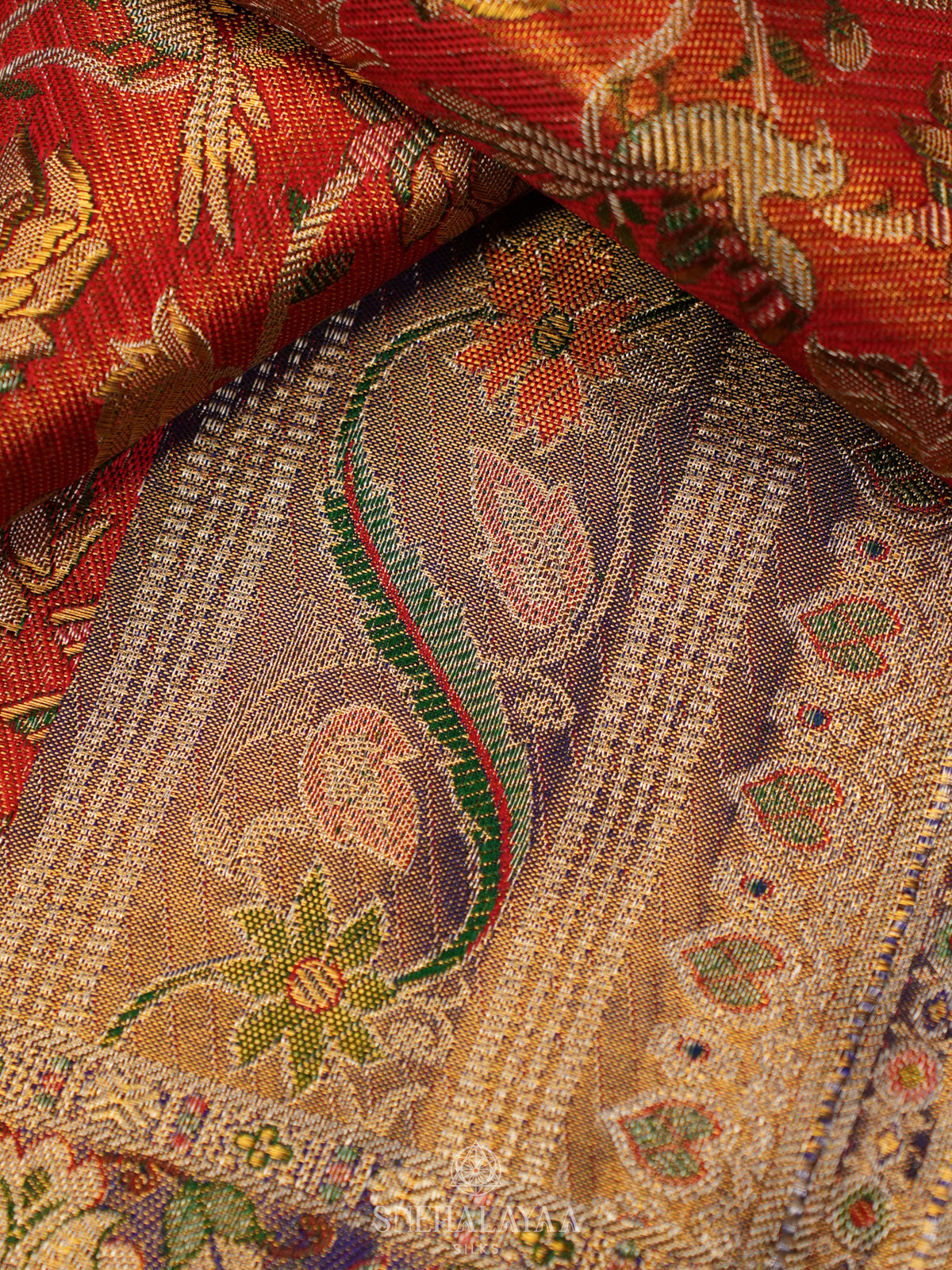 Rust Orange Tissue Kanjivaram Silk Saree