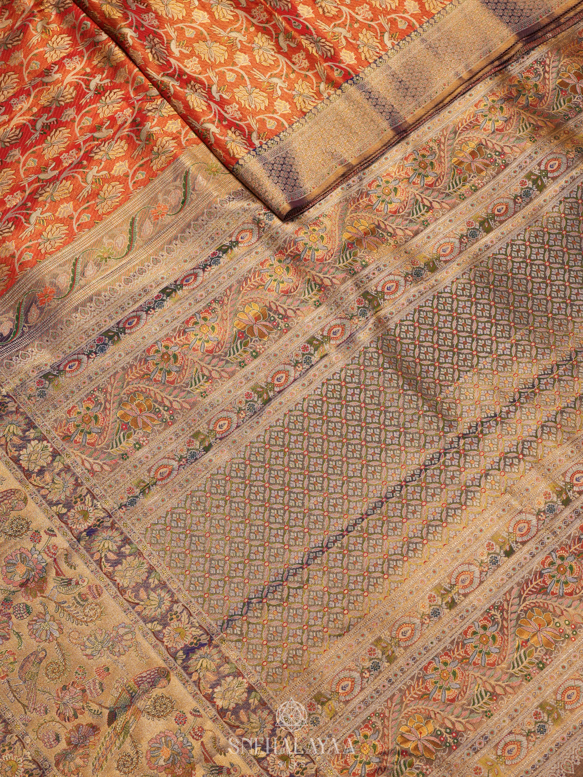 Rust Orange Tissue Kanjivaram Silk Saree