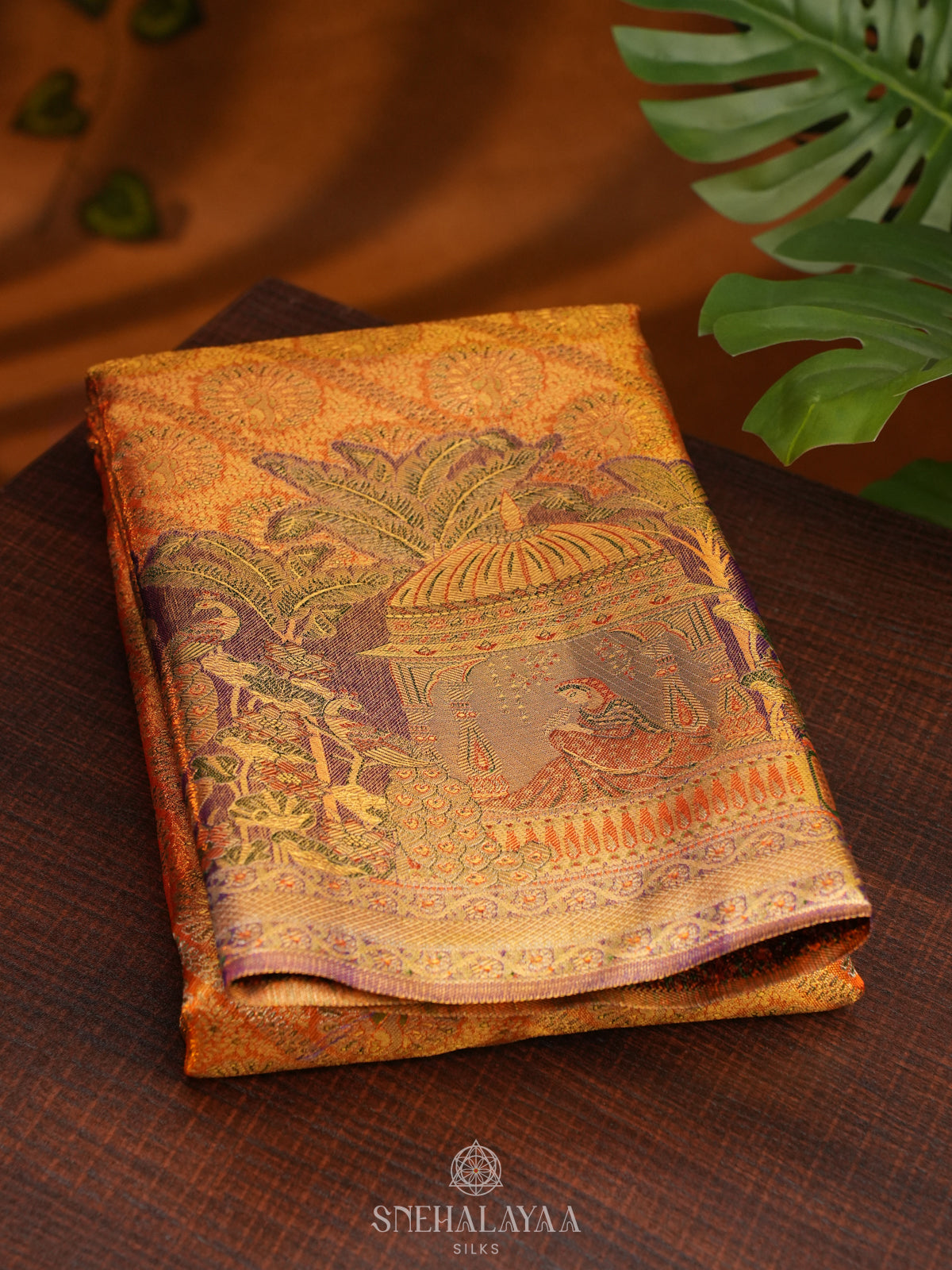 Pale Orange Tissue Kanjivaram Silk Saree