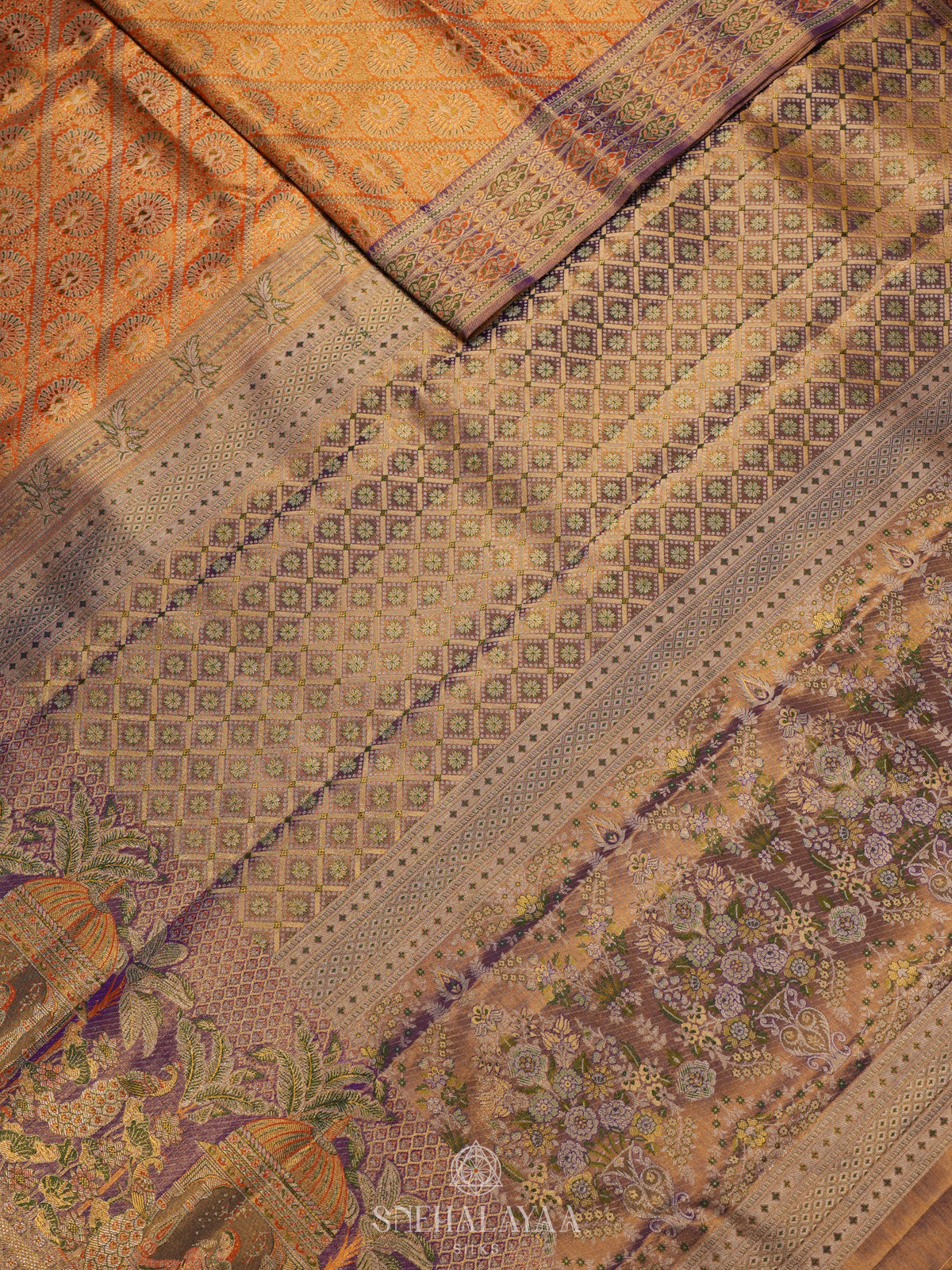 Pale Orange Tissue Kanjivaram Silk Saree