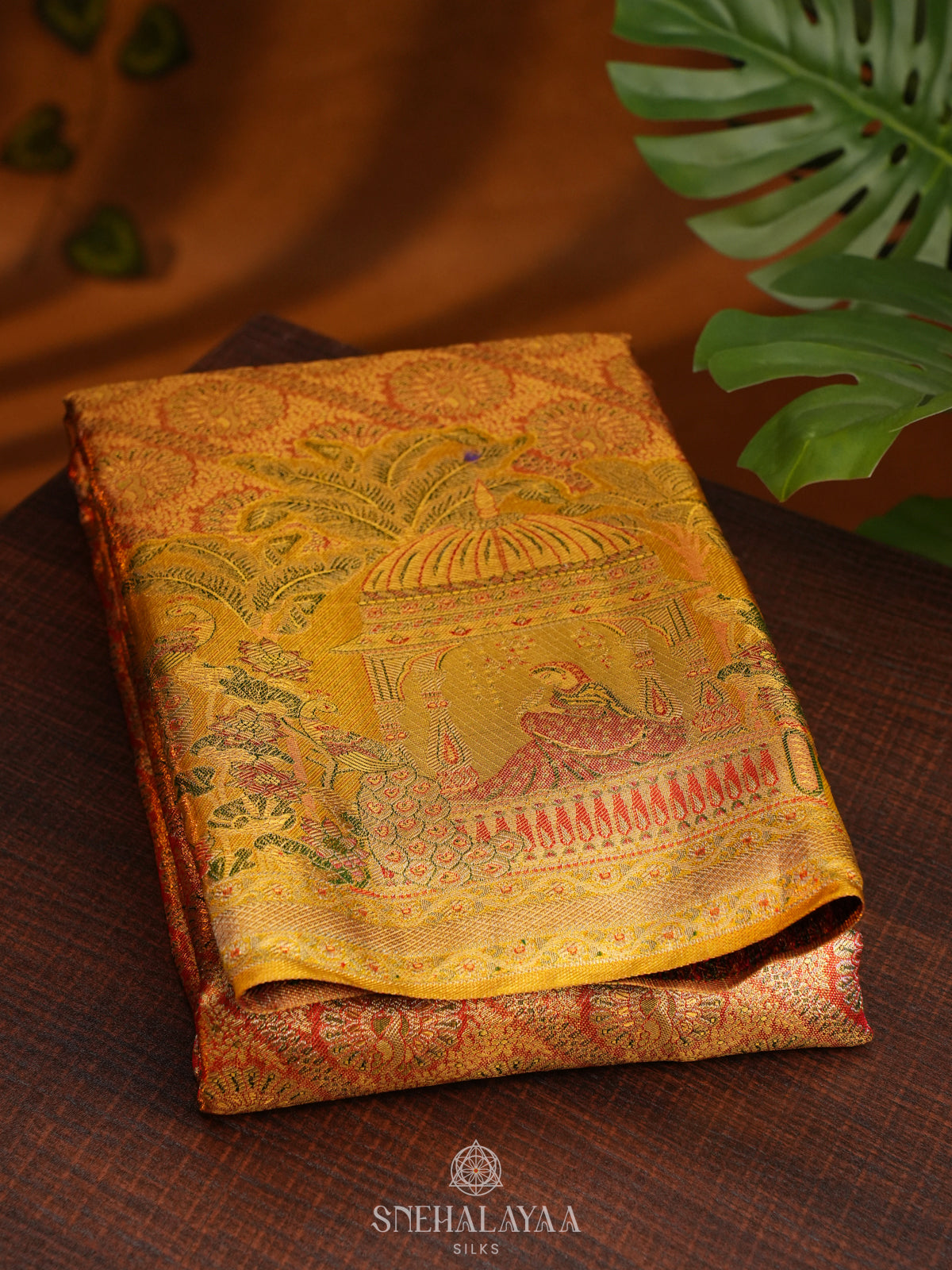 Rust Orange Tissue Kanjivaram Silk Saree