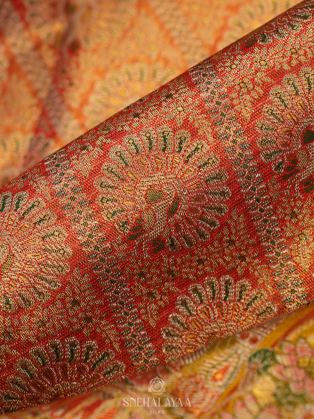 Rust Orange Tissue Kanjivaram Silk Saree