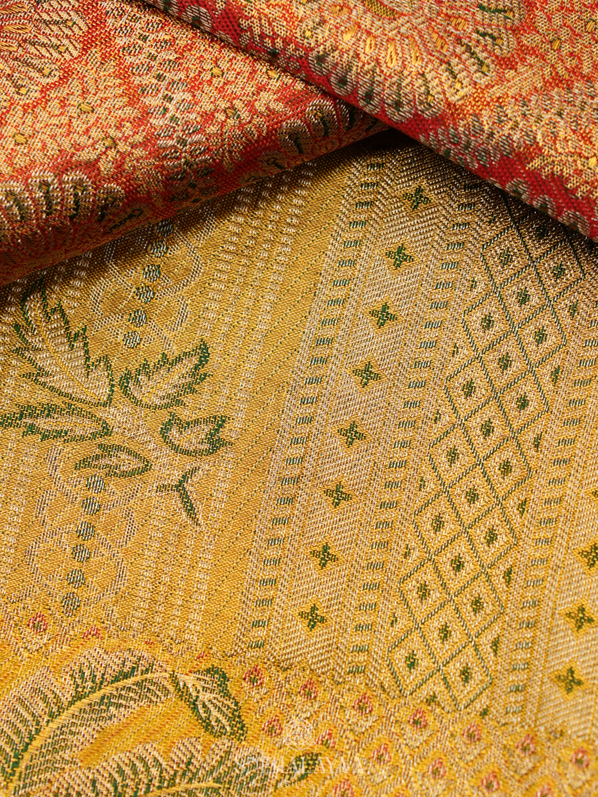 Rust Orange Tissue Kanjivaram Silk Saree