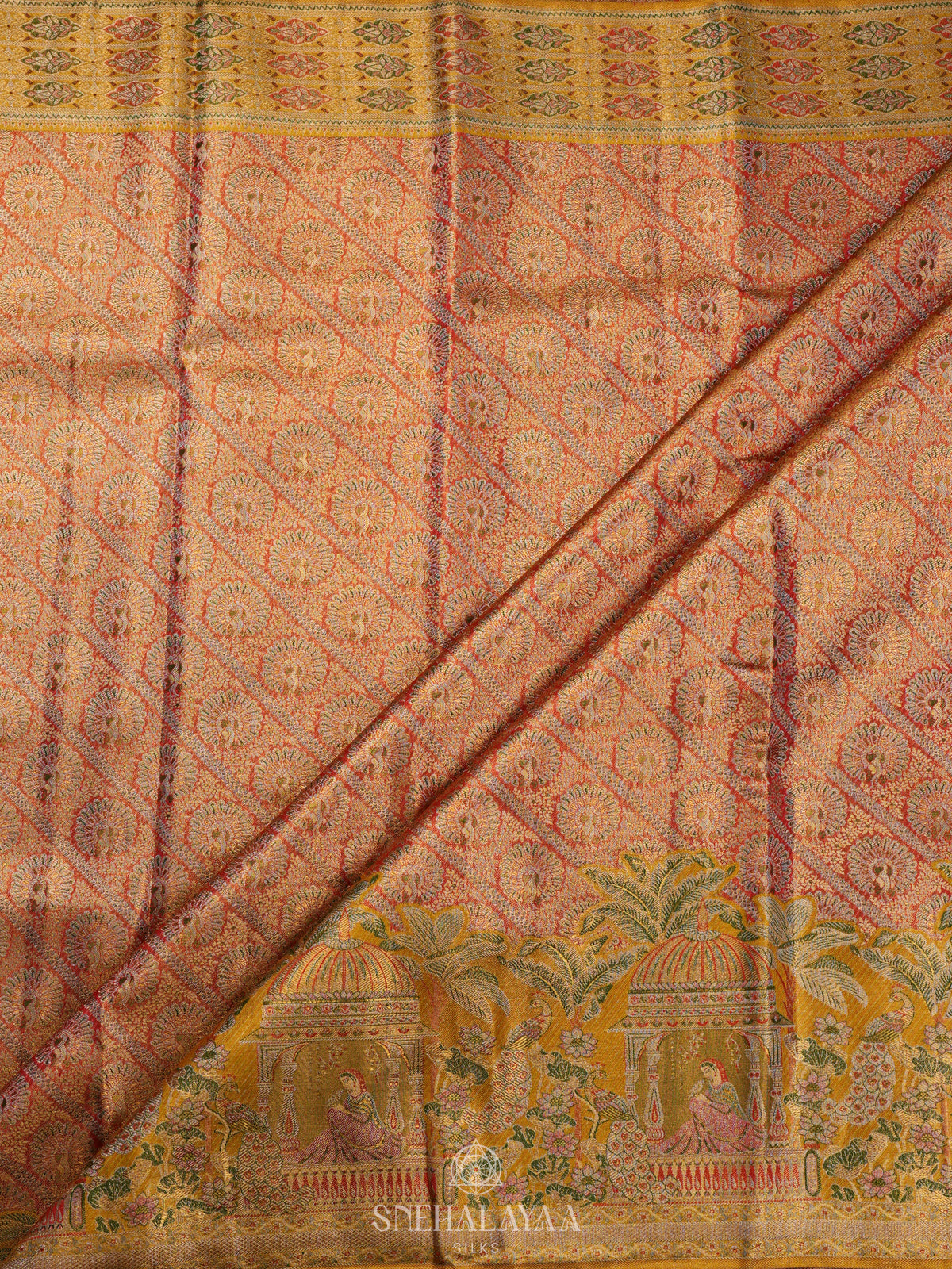 Rust Orange Tissue Kanjivaram Silk Saree