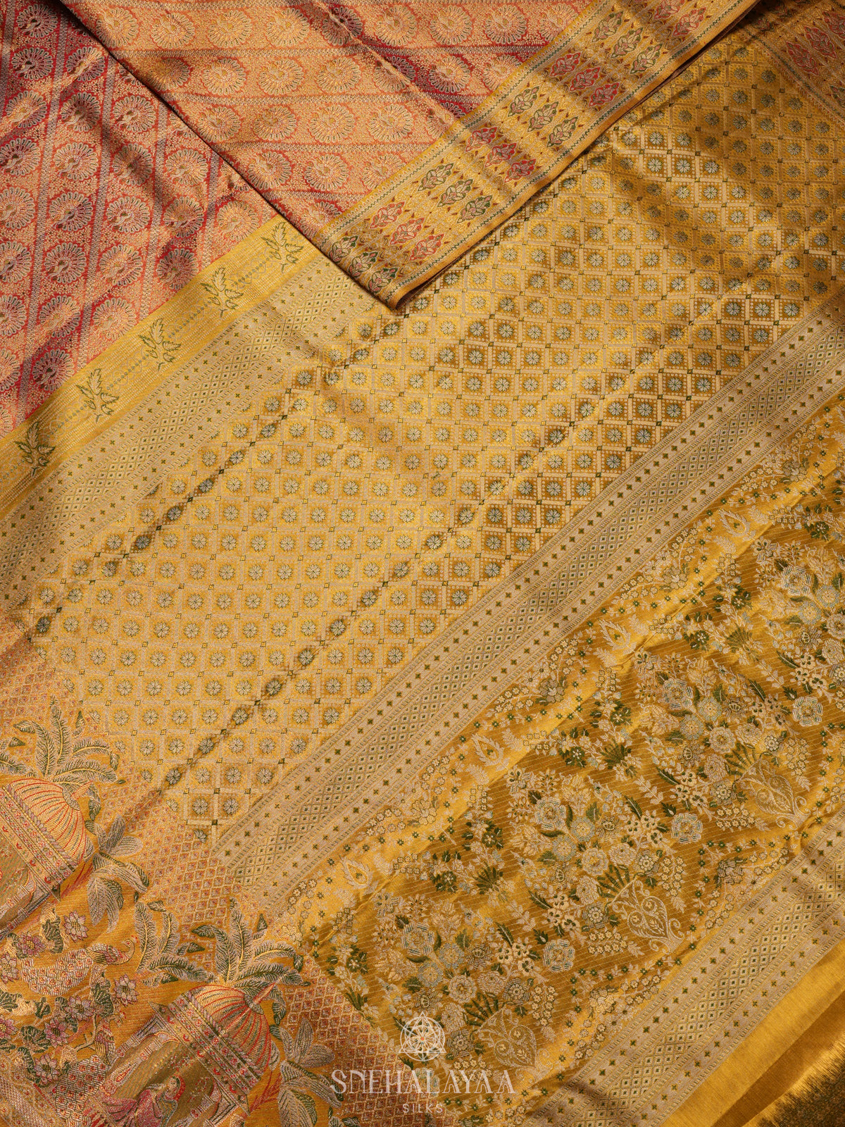 Rust Orange Tissue Kanjivaram Silk Saree