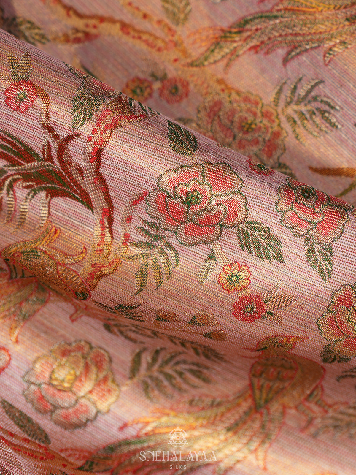 Rose Pink Tissue Kanjivaram Silk Saree