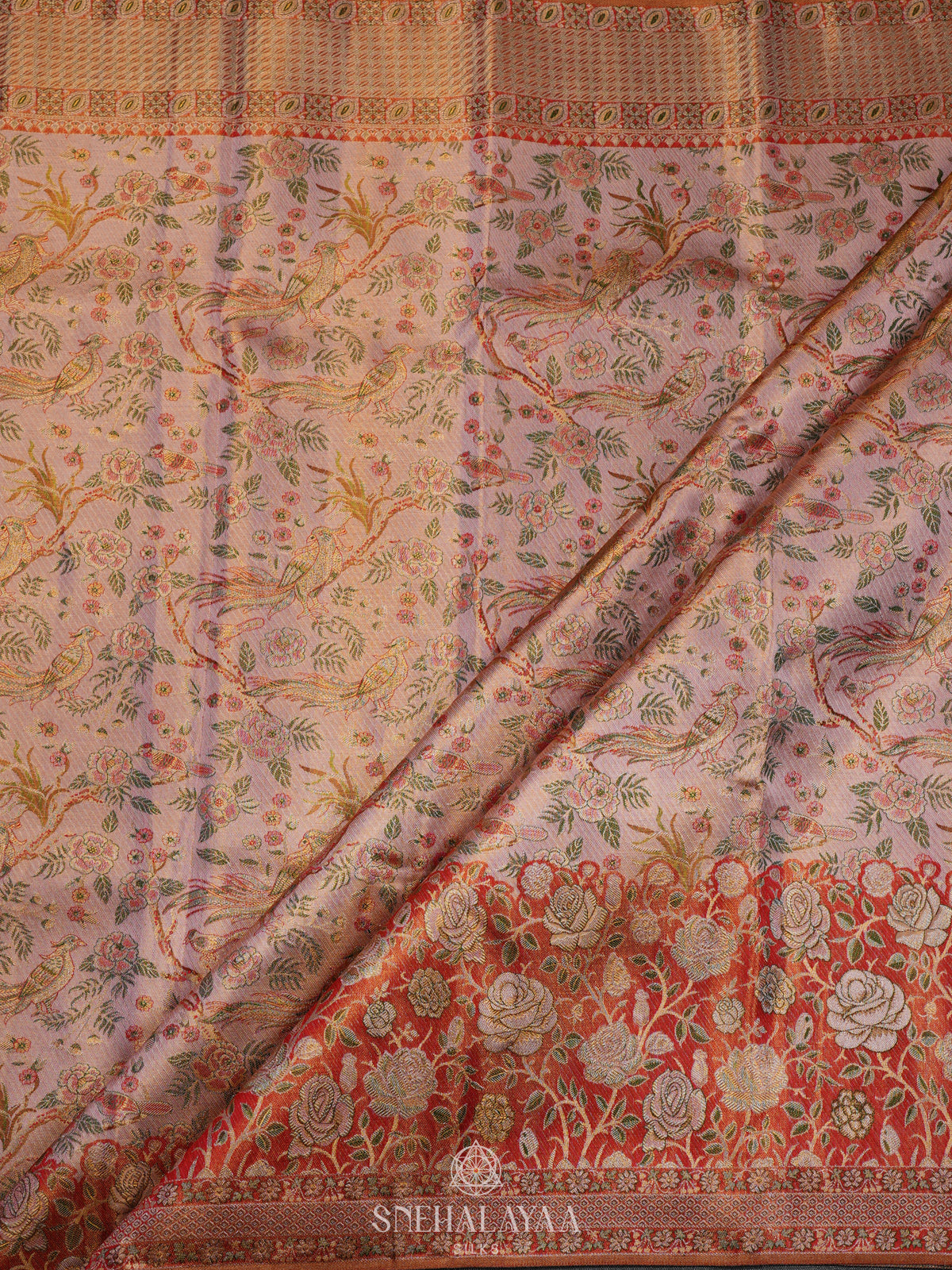 Rose Pink Tissue Kanjivaram Silk Saree