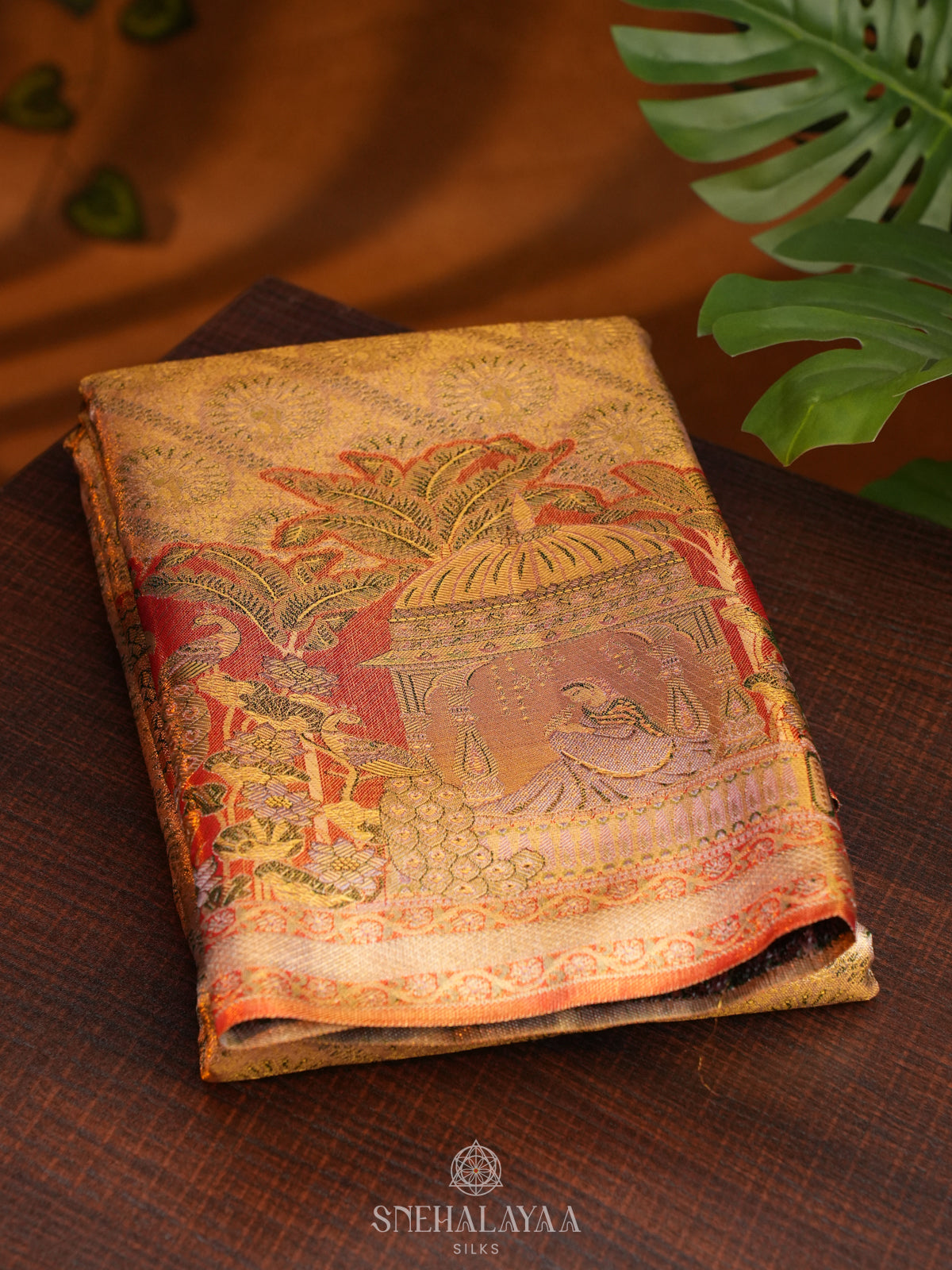 Beige Gold Tissue Kanjivaram Silk Saree