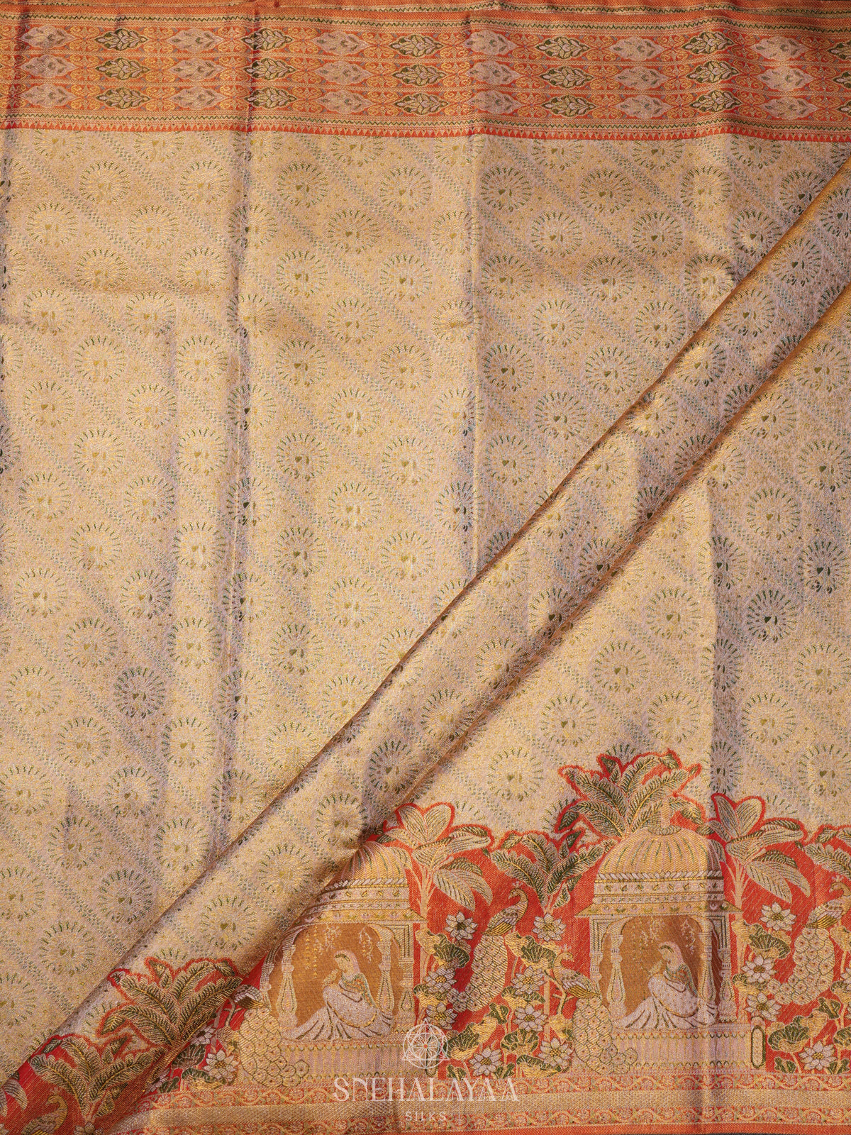 Beige Gold Tissue Kanjivaram Silk Saree