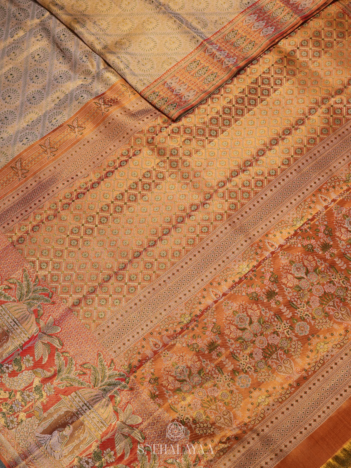 Beige Gold Tissue Kanjivaram Silk Saree
