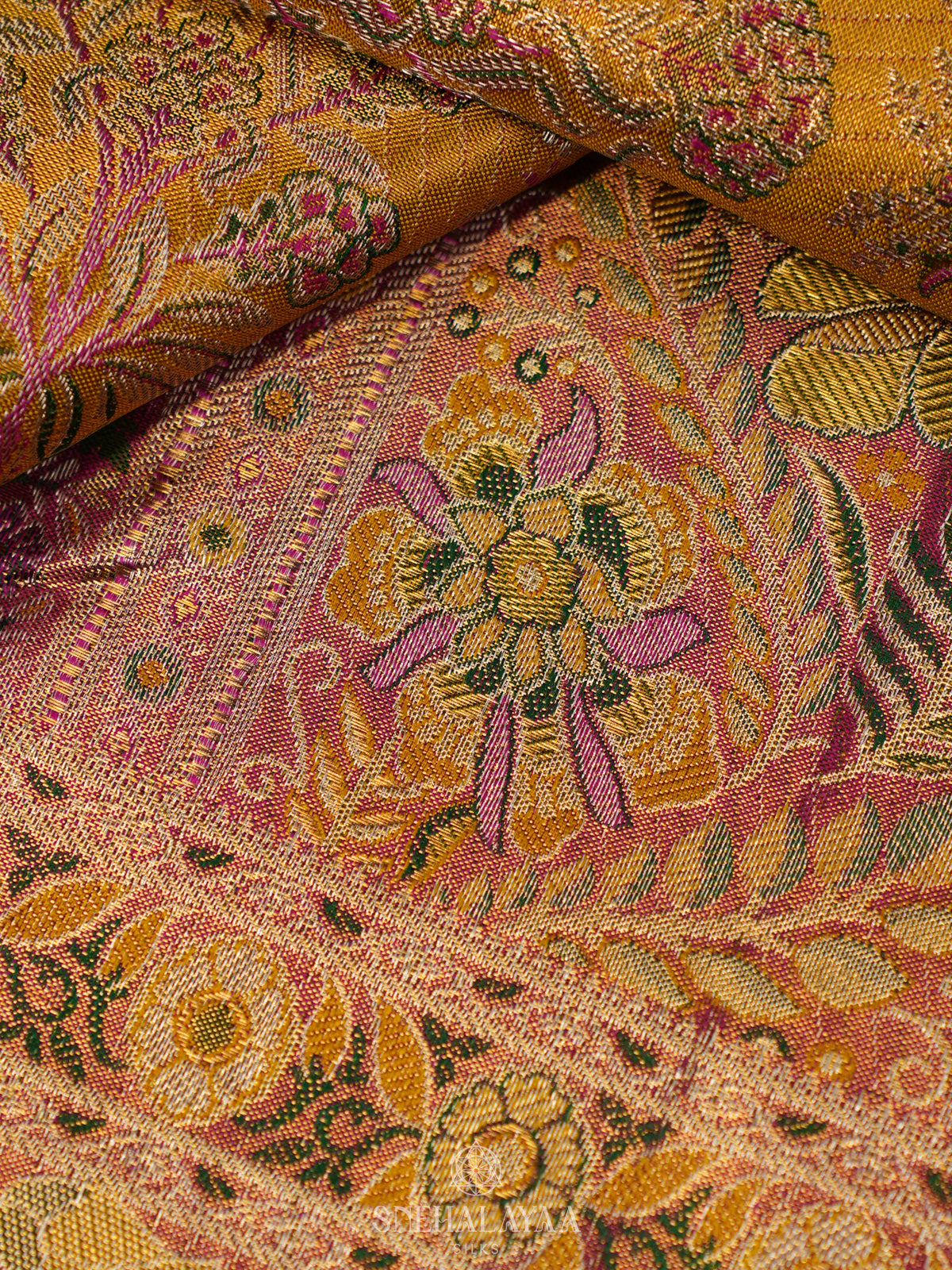 Lemon Yellow Tissue Kanjivaram Silk Saree