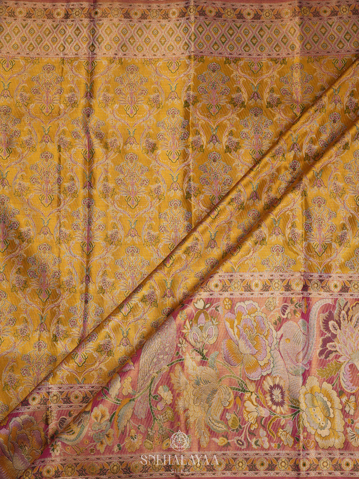 Lemon Yellow Tissue Kanjivaram Silk Saree