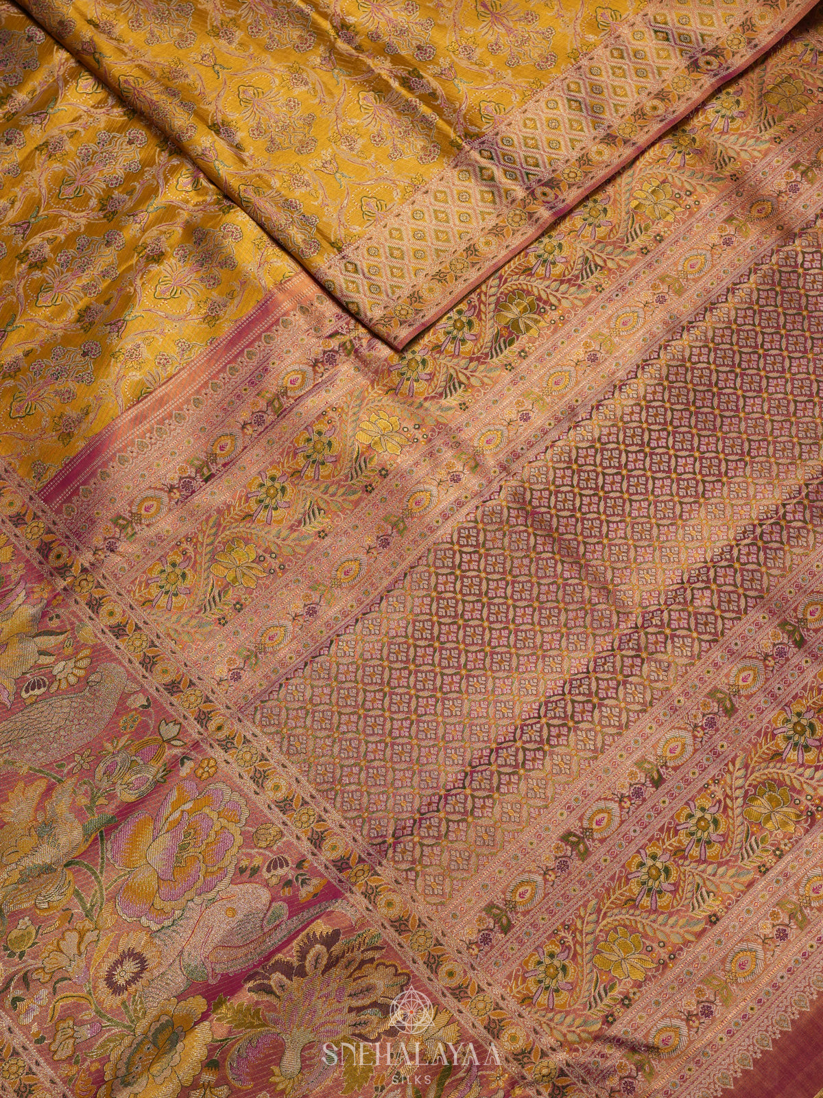 Lemon Yellow Tissue Kanjivaram Silk Saree