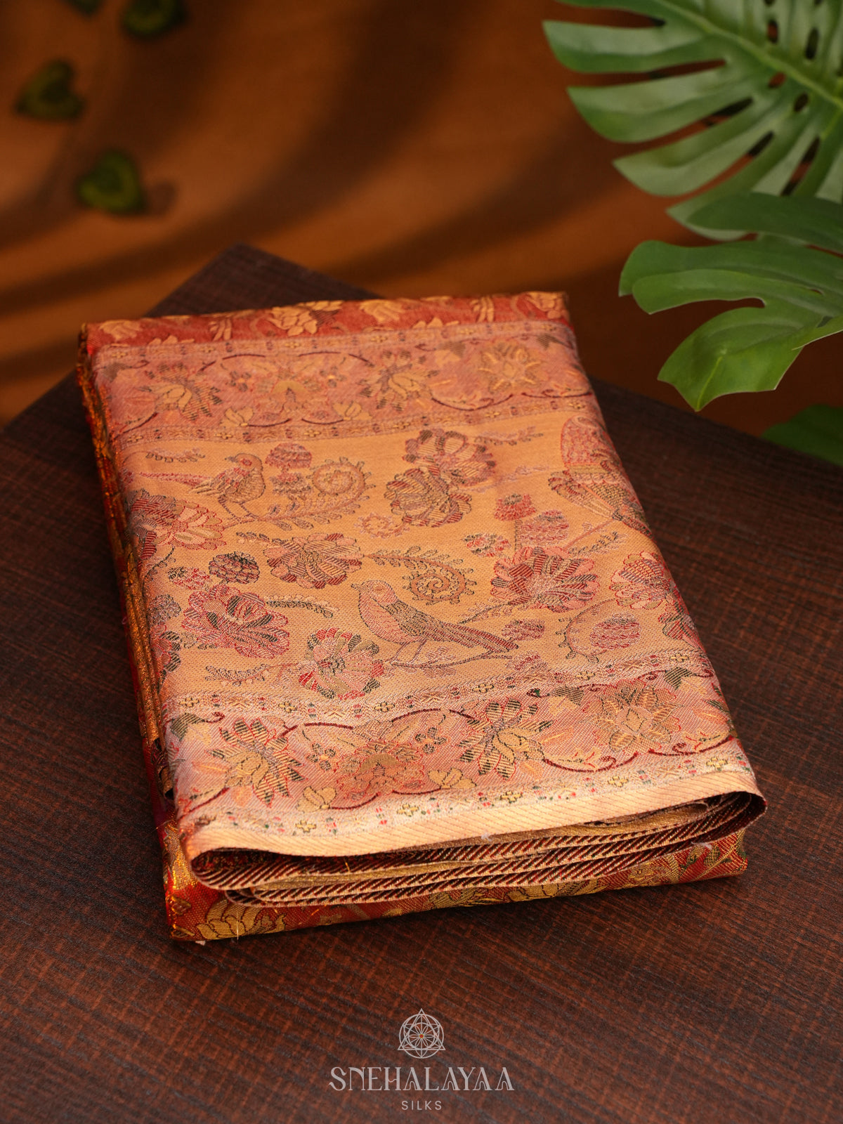 Rust Orange Tissue Kanjivaram Silk Saree