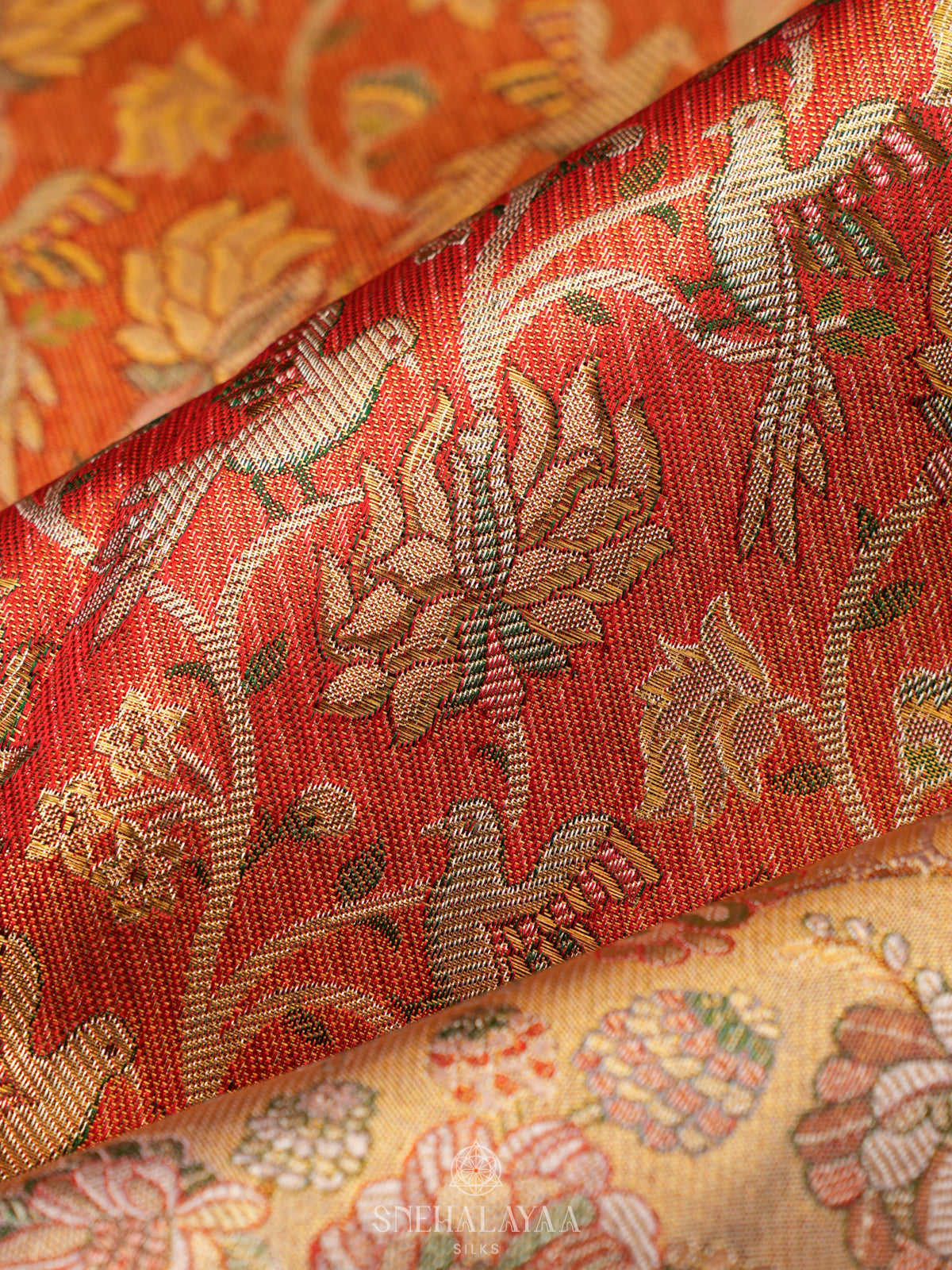 Rust Orange Tissue Kanjivaram Silk Saree
