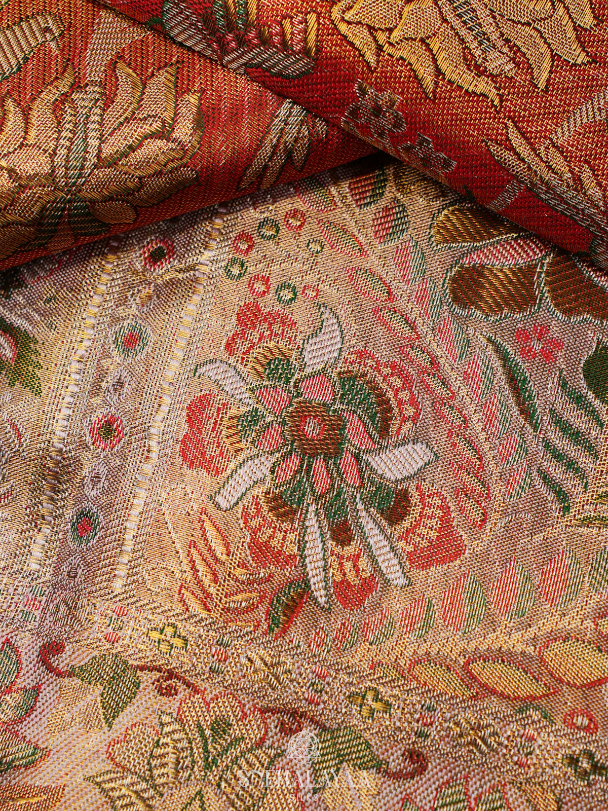 Rust Orange Tissue Kanjivaram Silk Saree