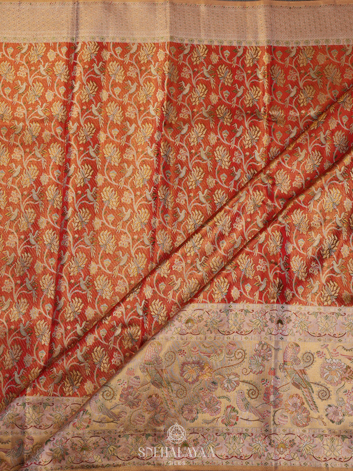 Rust Orange Tissue Kanjivaram Silk Saree