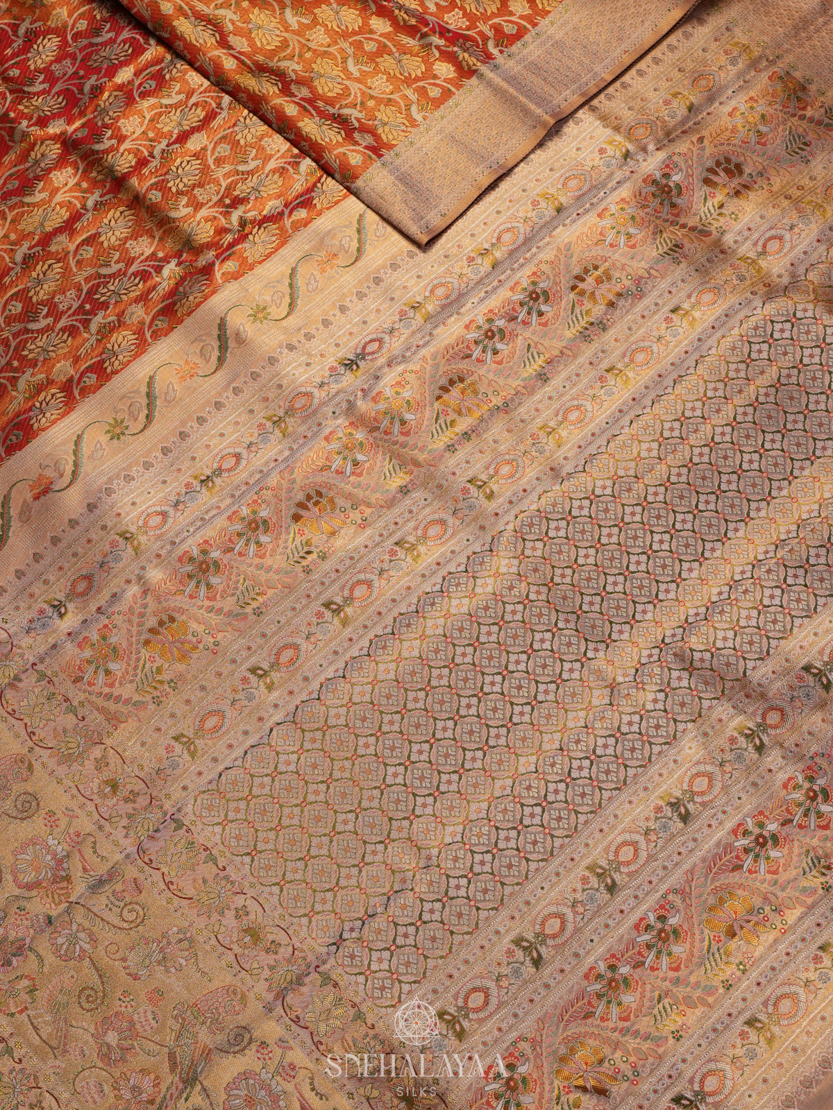Rust Orange Tissue Kanjivaram Silk Saree