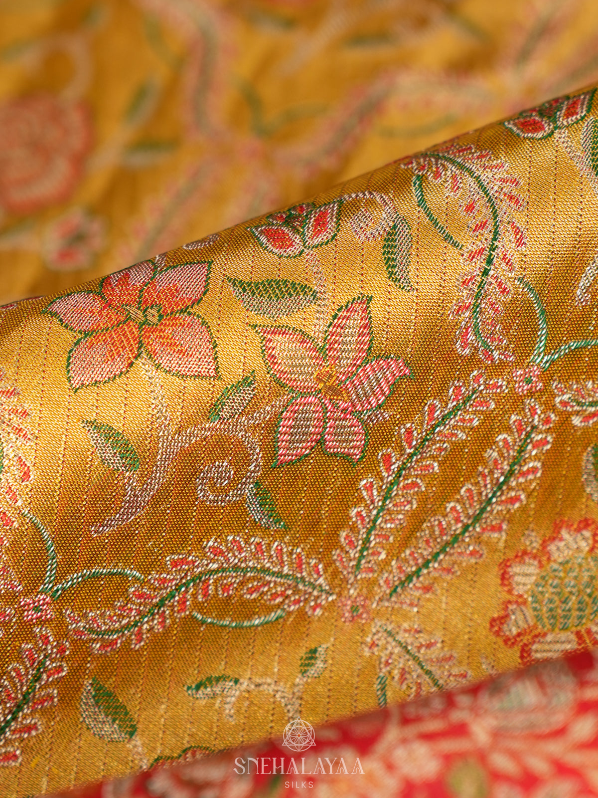Golden Yellow Tissue Kanjivaram Silk Saree