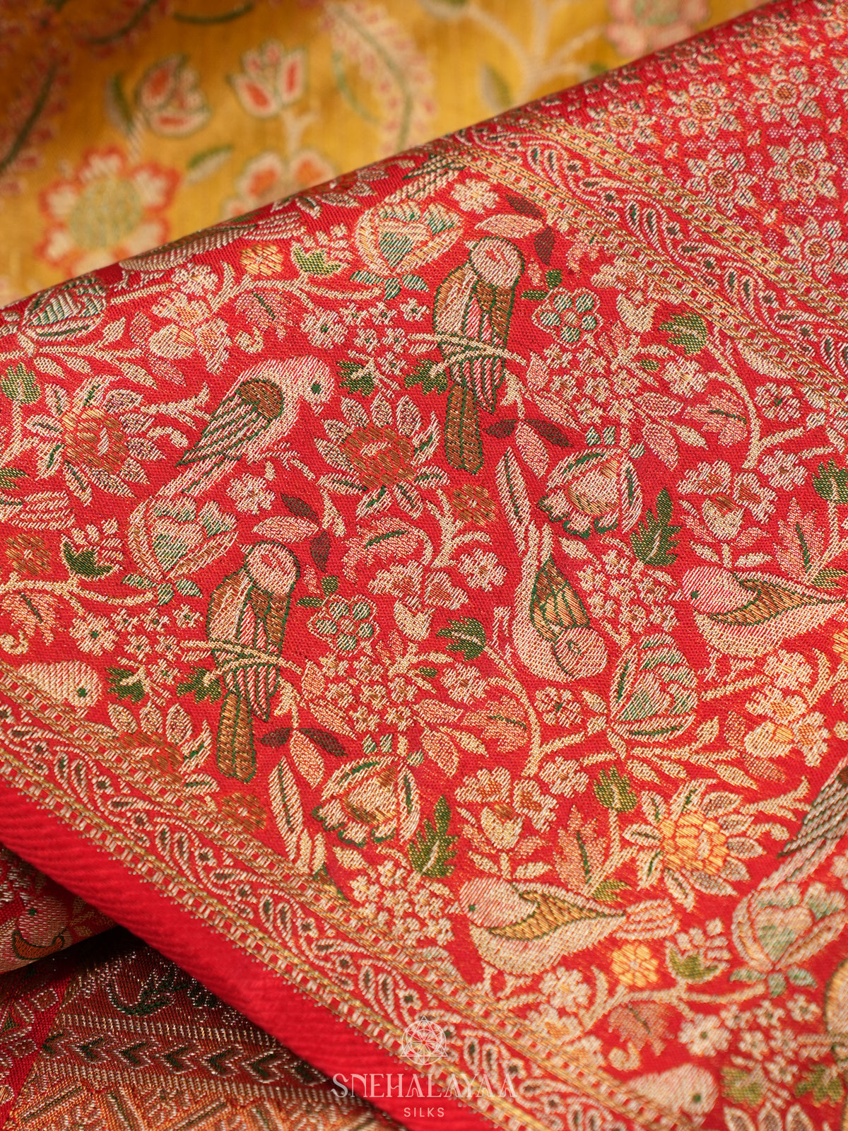 Golden Yellow Tissue Kanjivaram Silk Saree